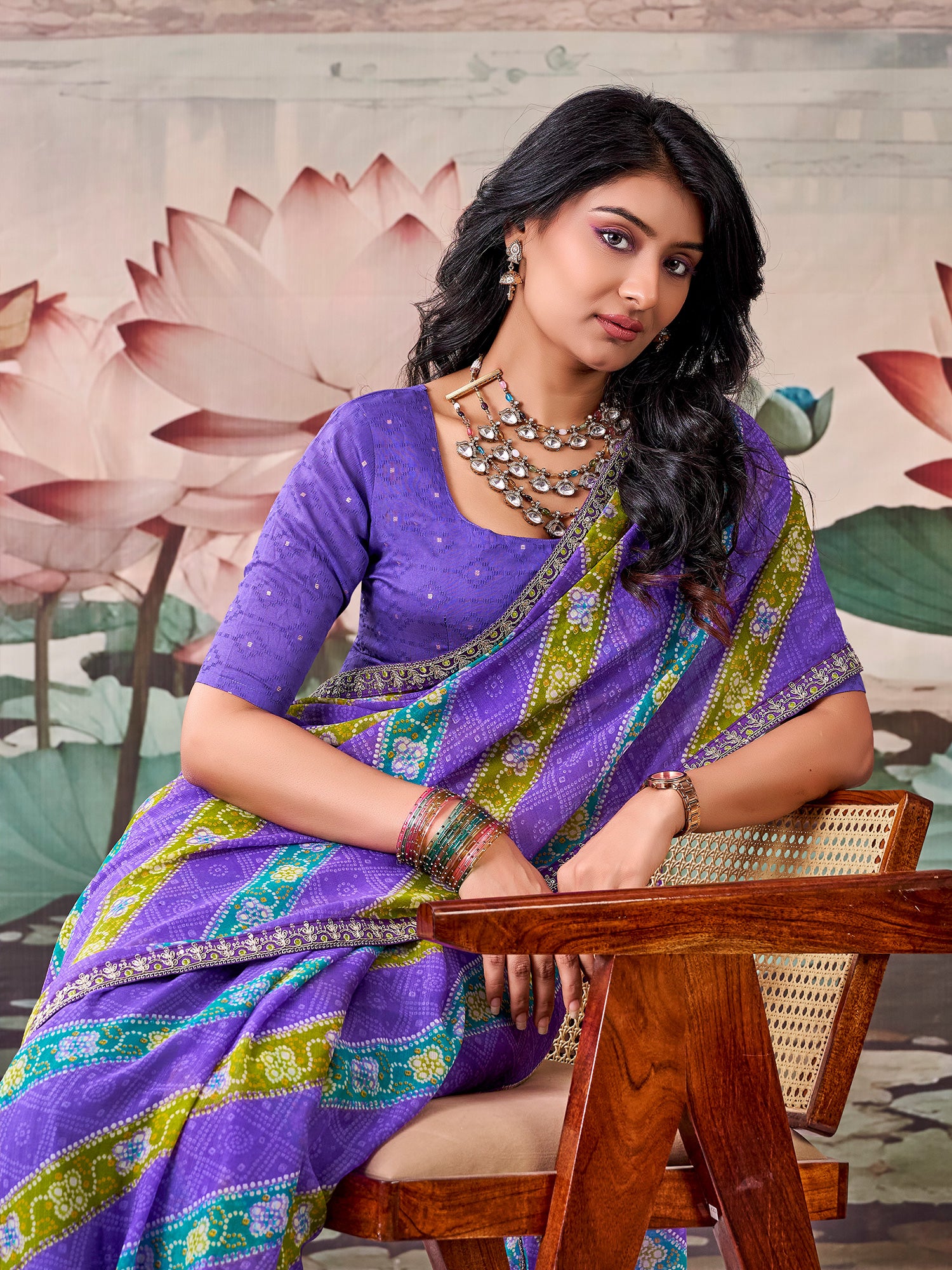 Violet Georgette saree – detail view 2