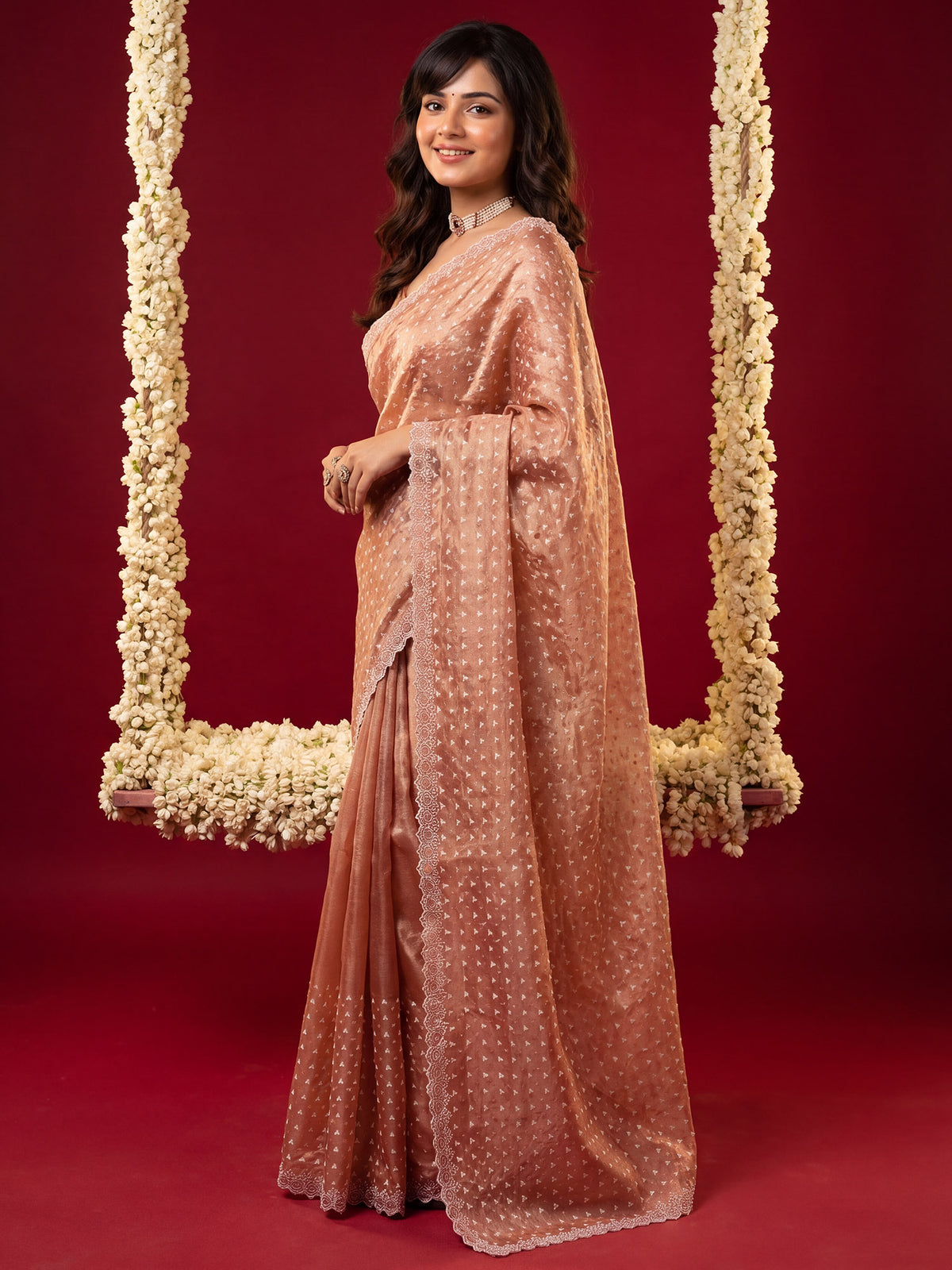 Peach Tissue saree – detail view 2