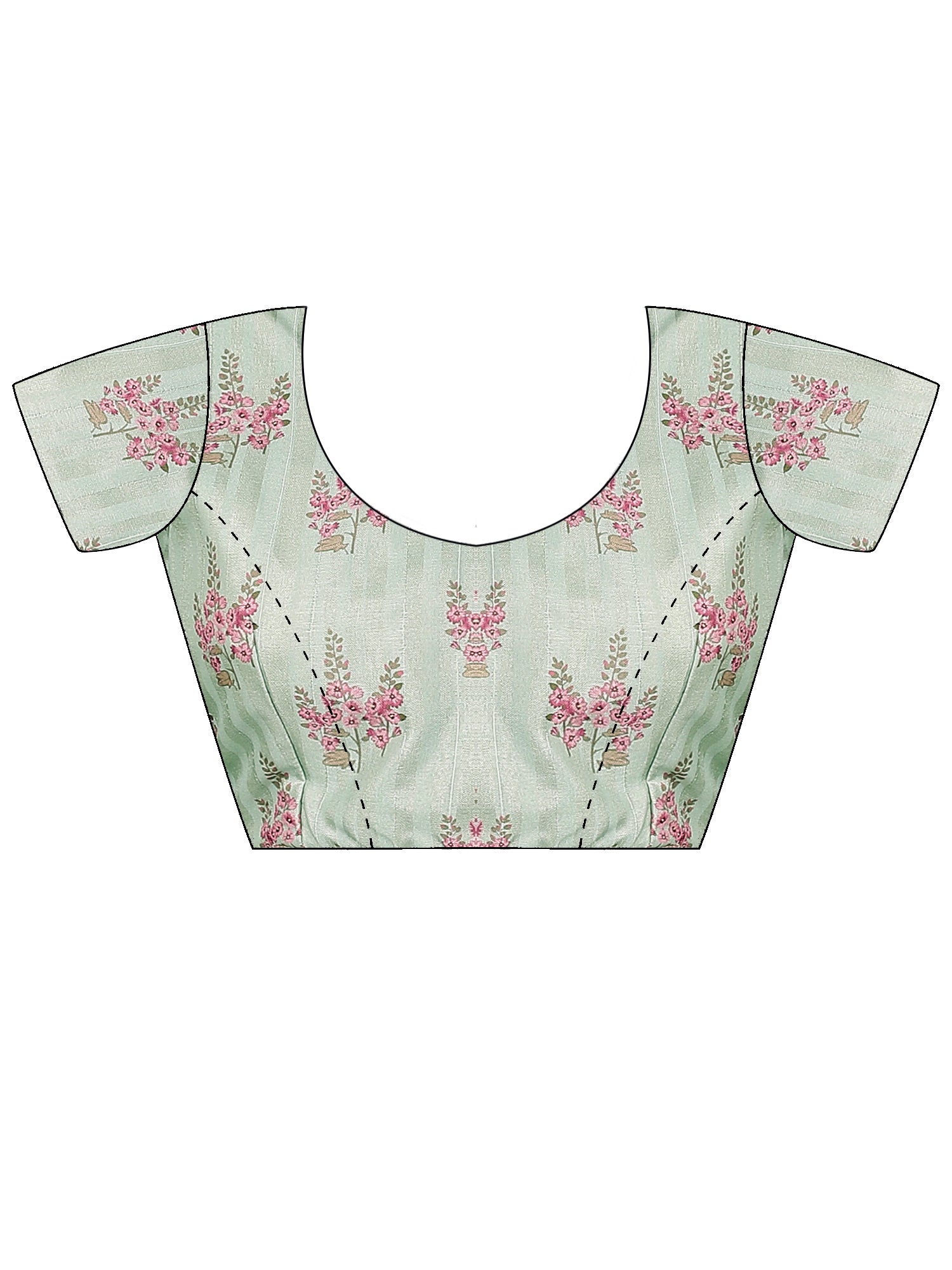 Unstitched light green silk blend blouse piece with ethnic motif design