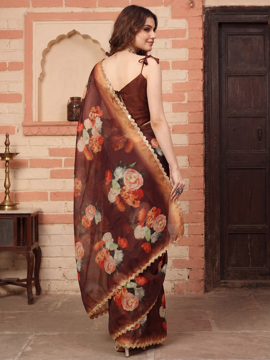 Brown Organza saree – detail view 1