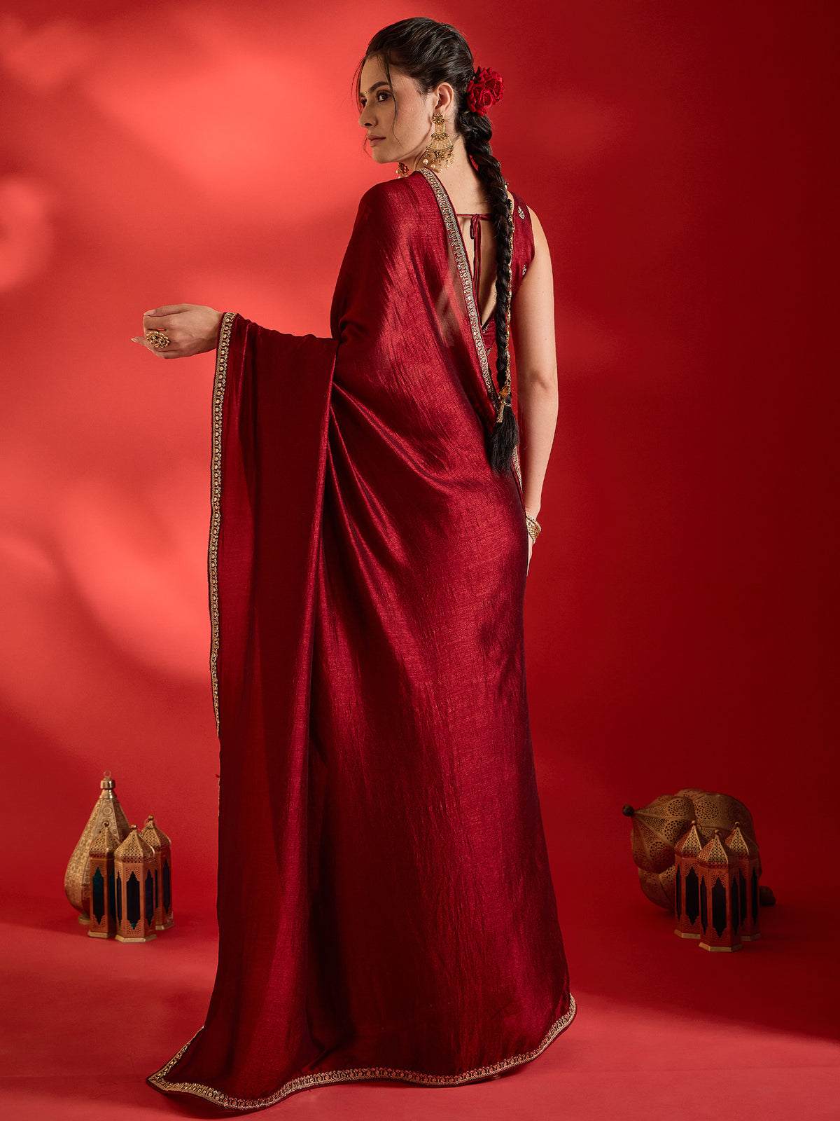 Maroon Vichitra Silk saree – detail view 1