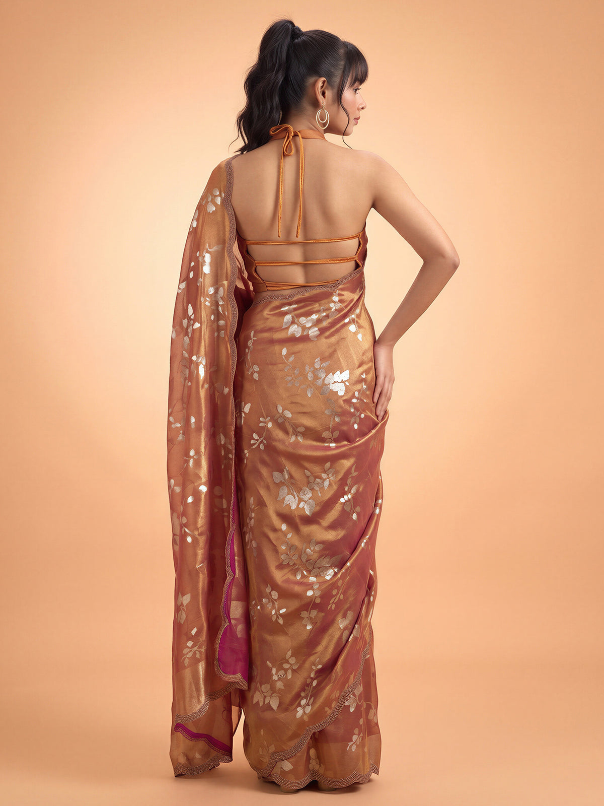 Rust Satin Silk saree – detail view 1