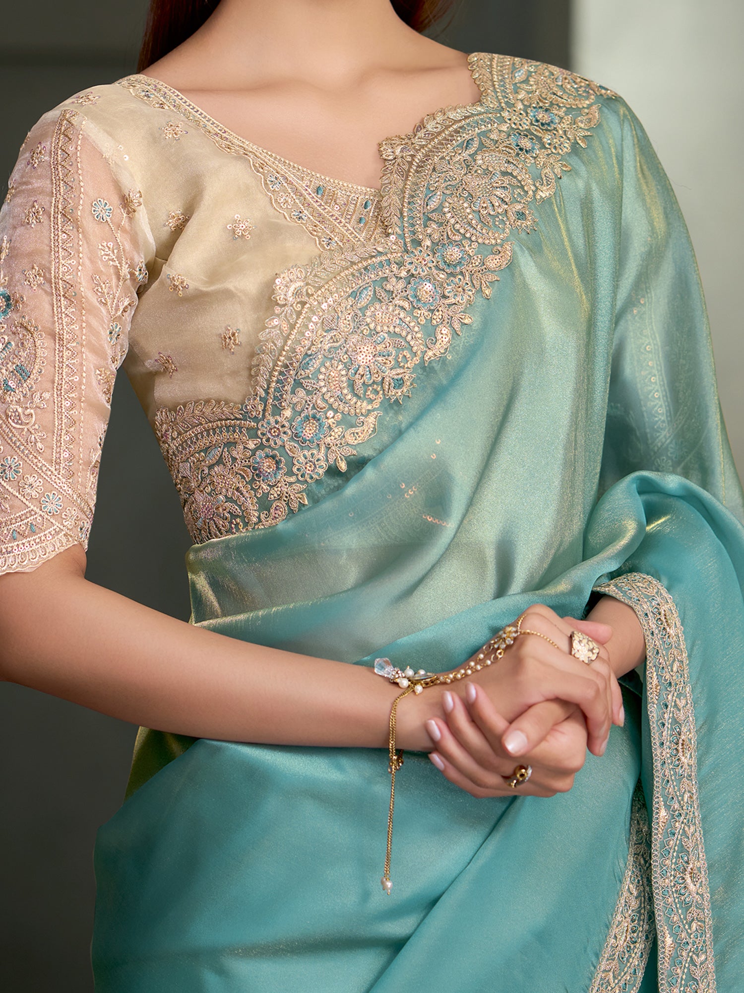 Light Blue Tissue saree – detail view 3