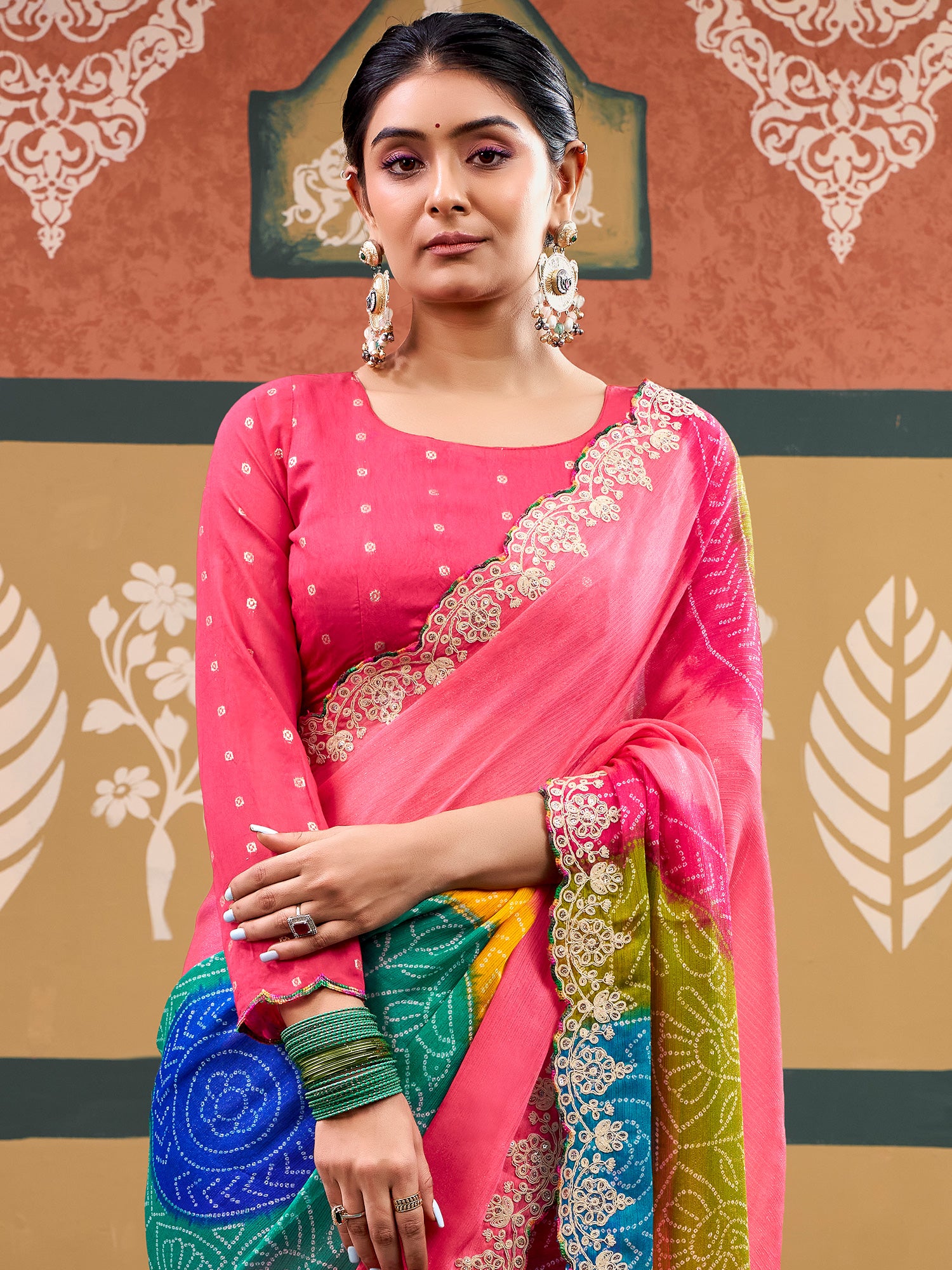 Pink Chiffon saree – detail view 3