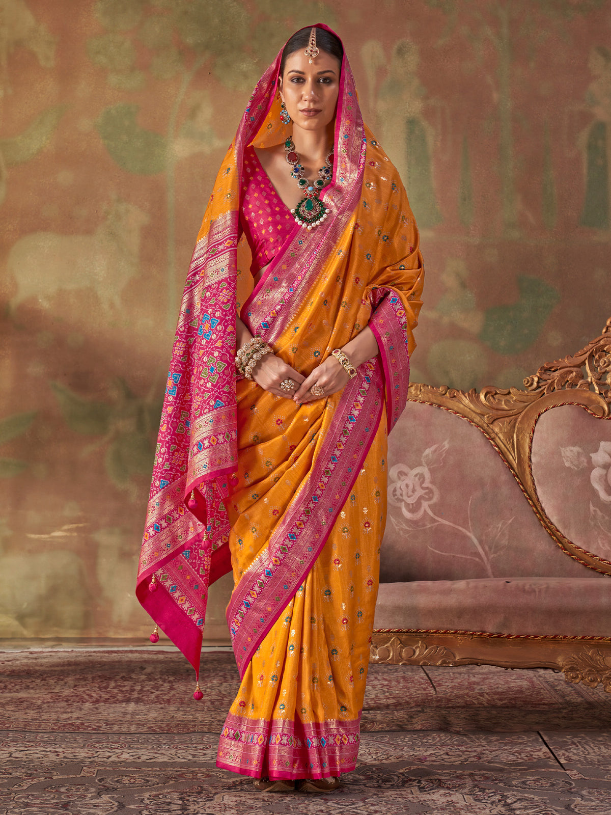 Mustard Silk Blend saree – detail view 1