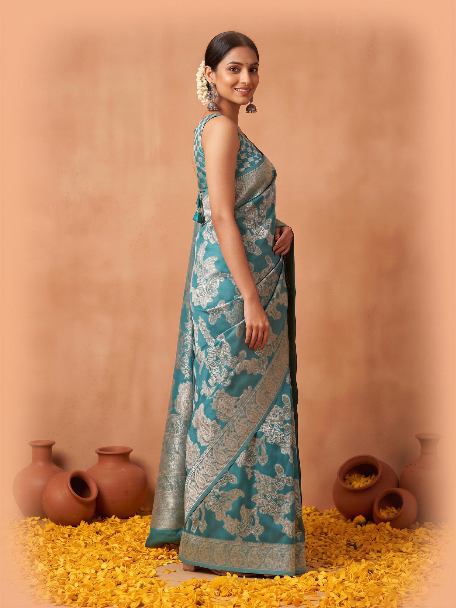 Light Blue Organza saree – detail view 1