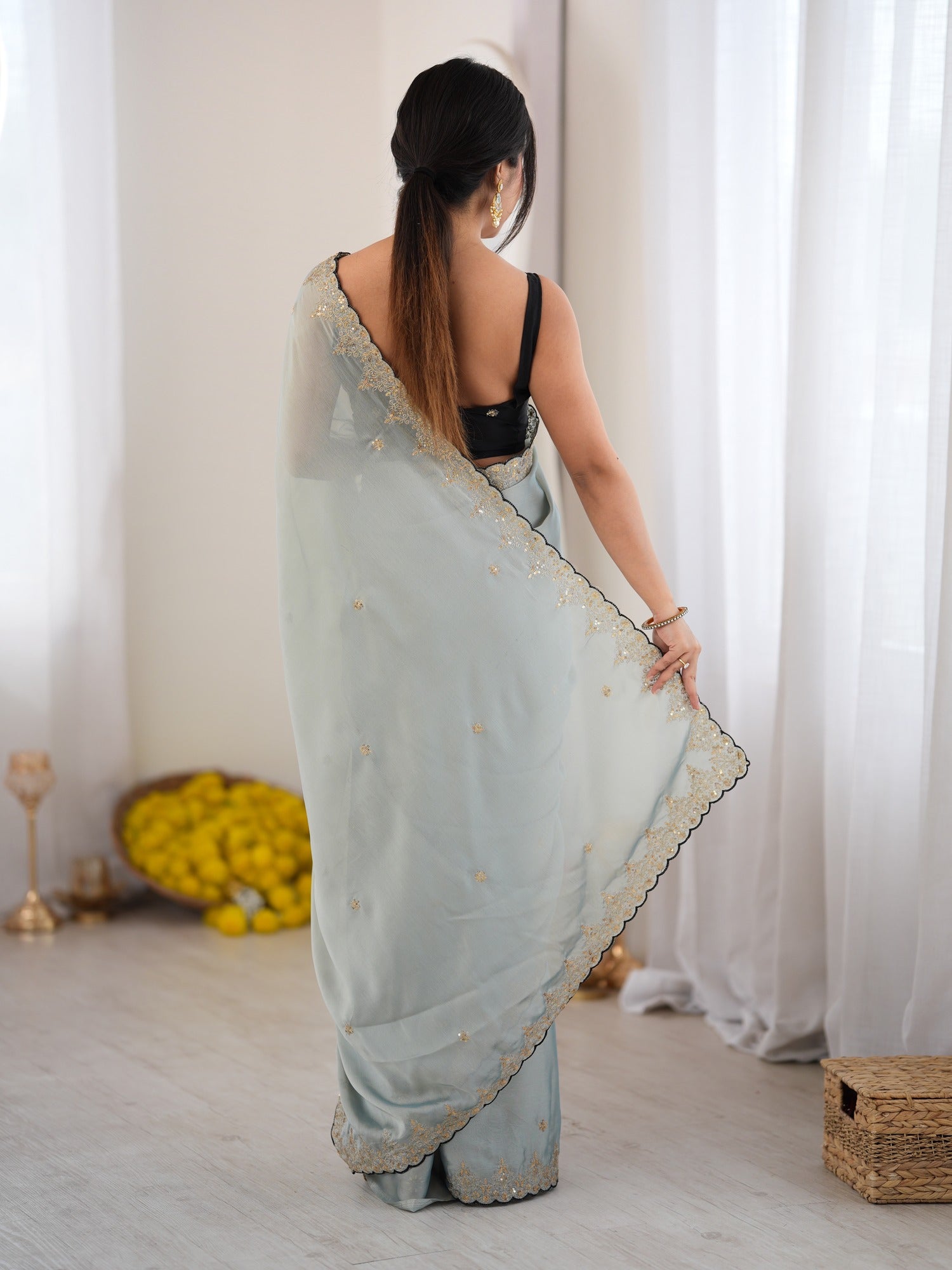Light Blue Georgette saree – detail view 3