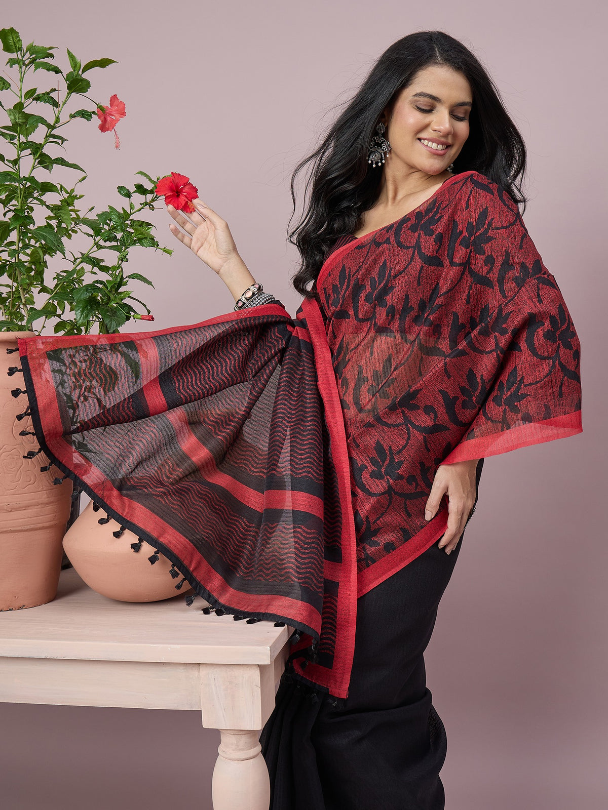 Black cotton slub saree view 5