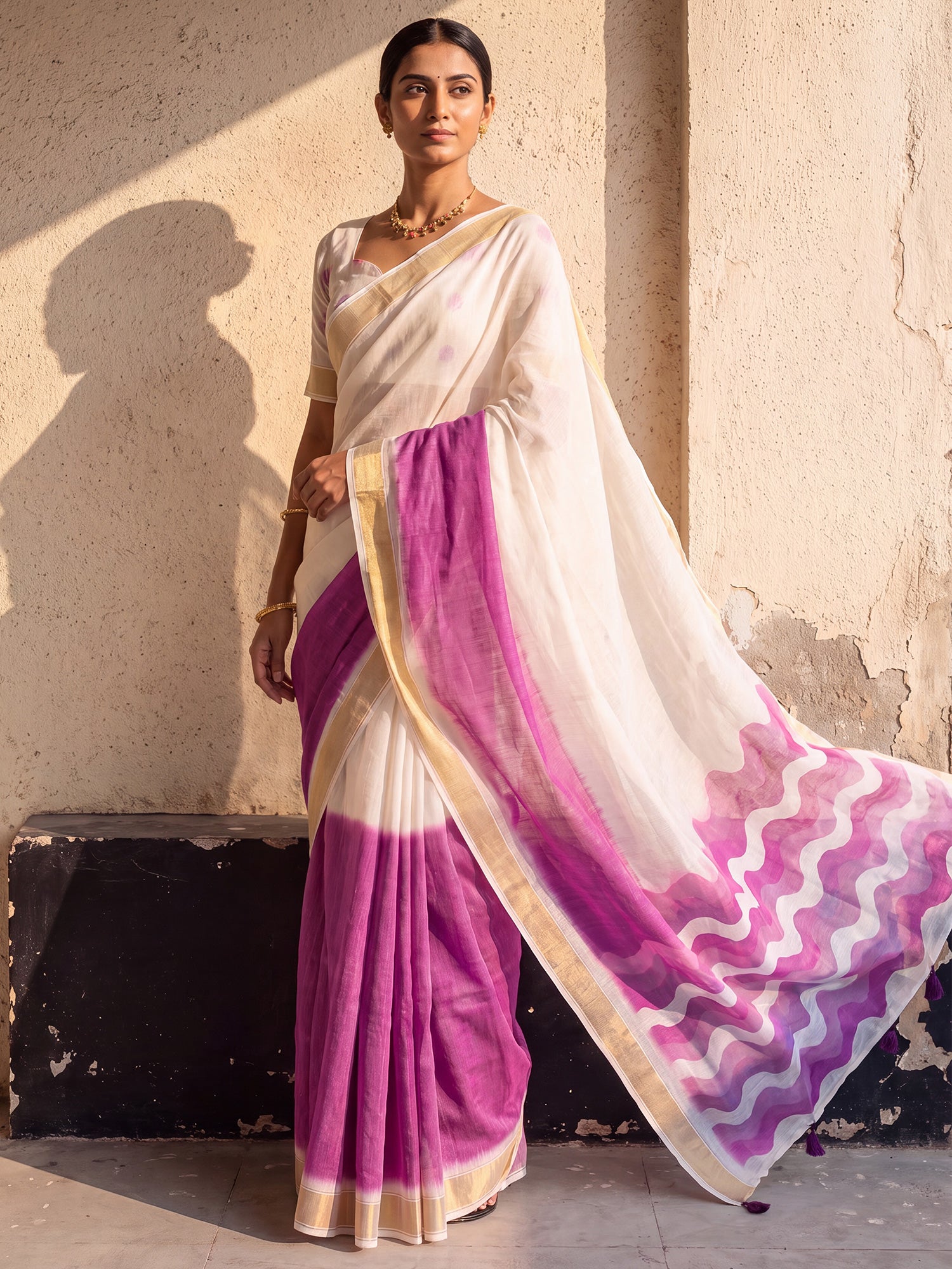 Purple Linen saree – detail view 3