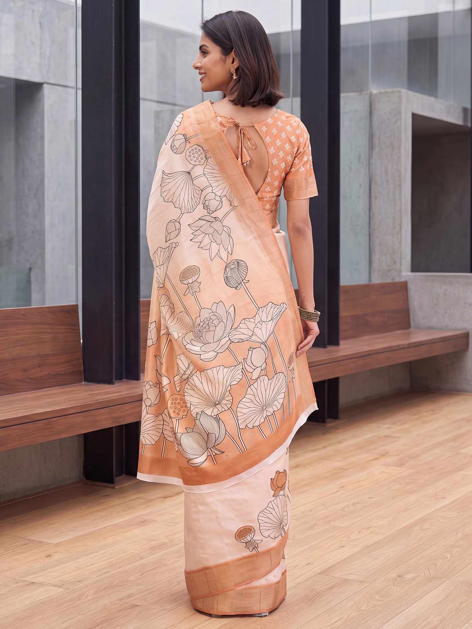 White Satin Silk saree – detail view 1