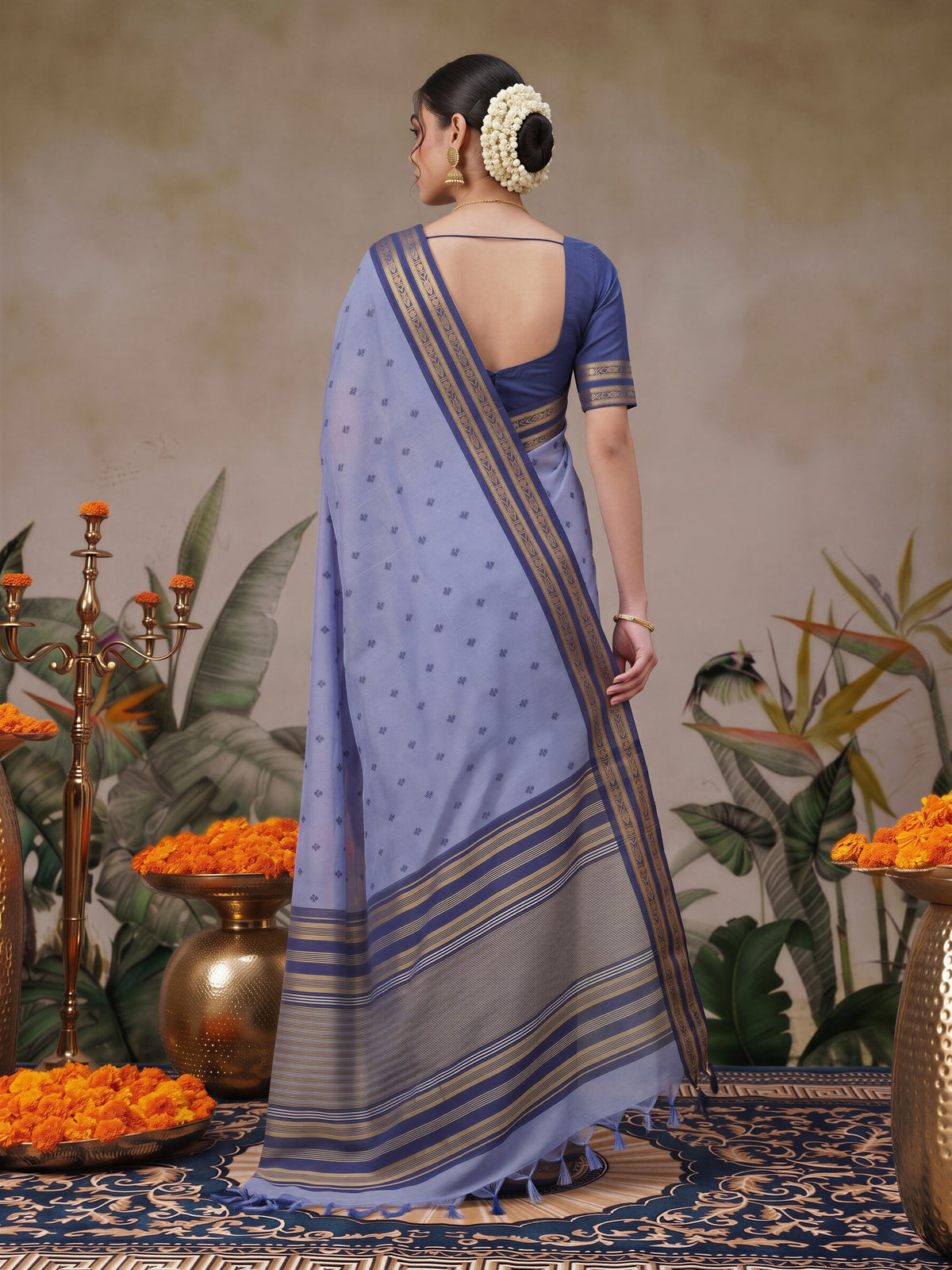 Light Blue cotton blend saree view 1