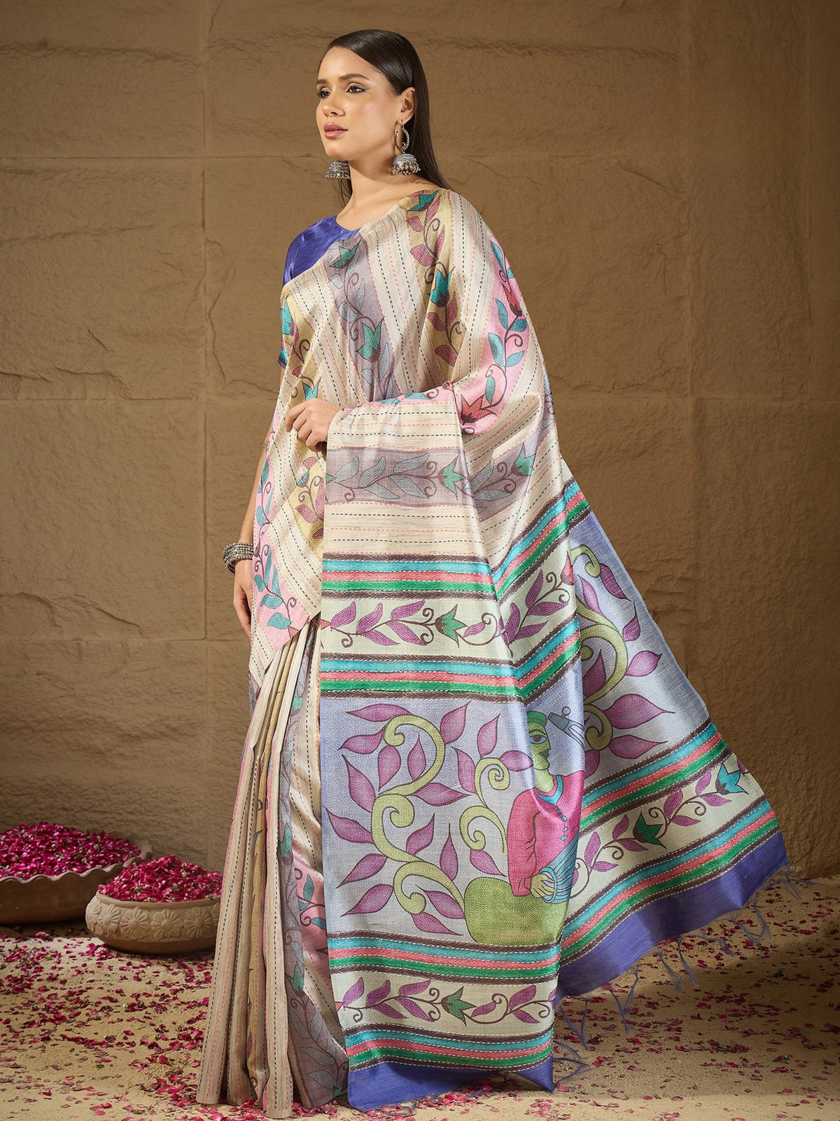 Multicolored art silk saree view 3