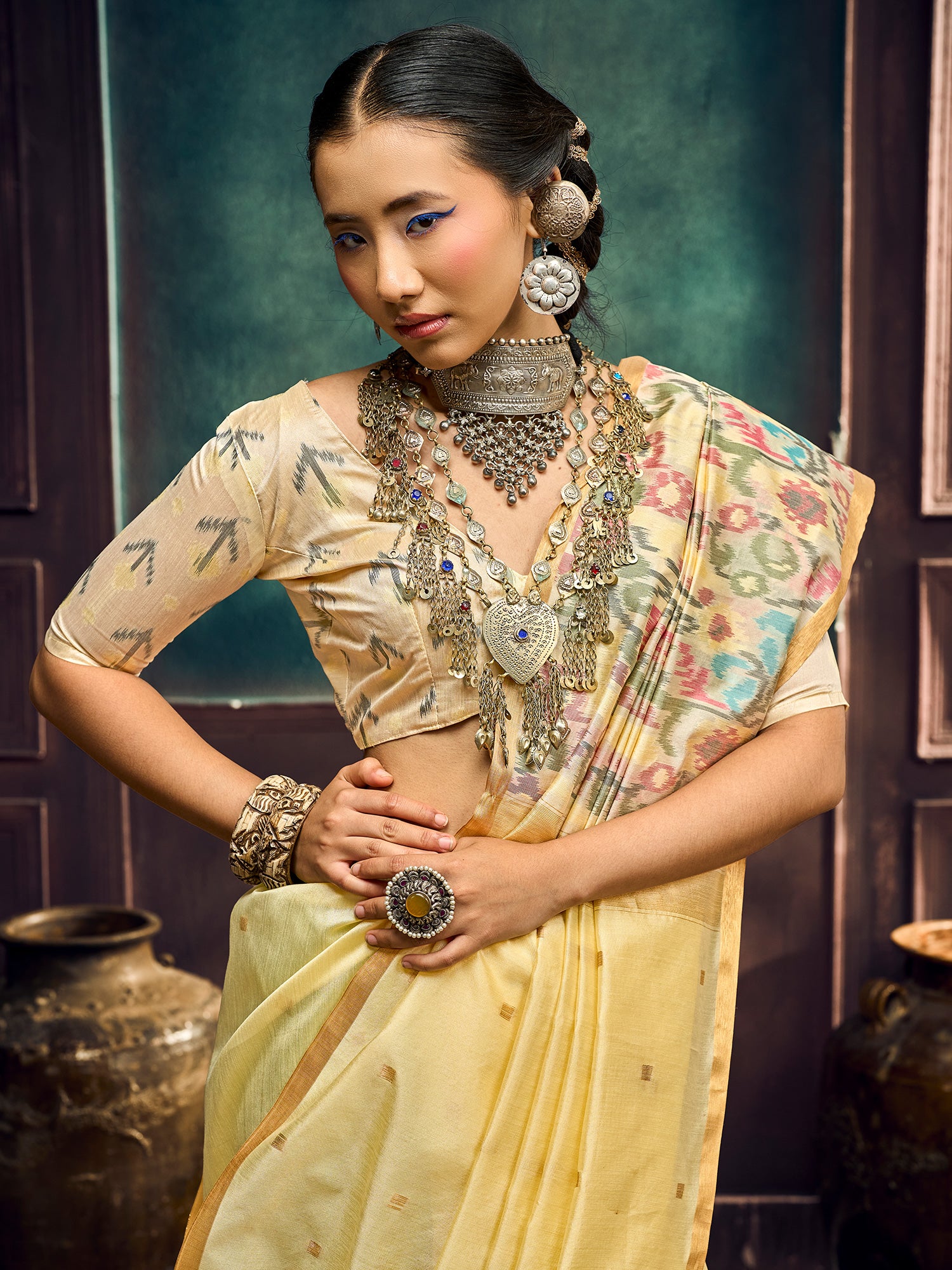 Yellow Cotton Silk saree – detail view 4