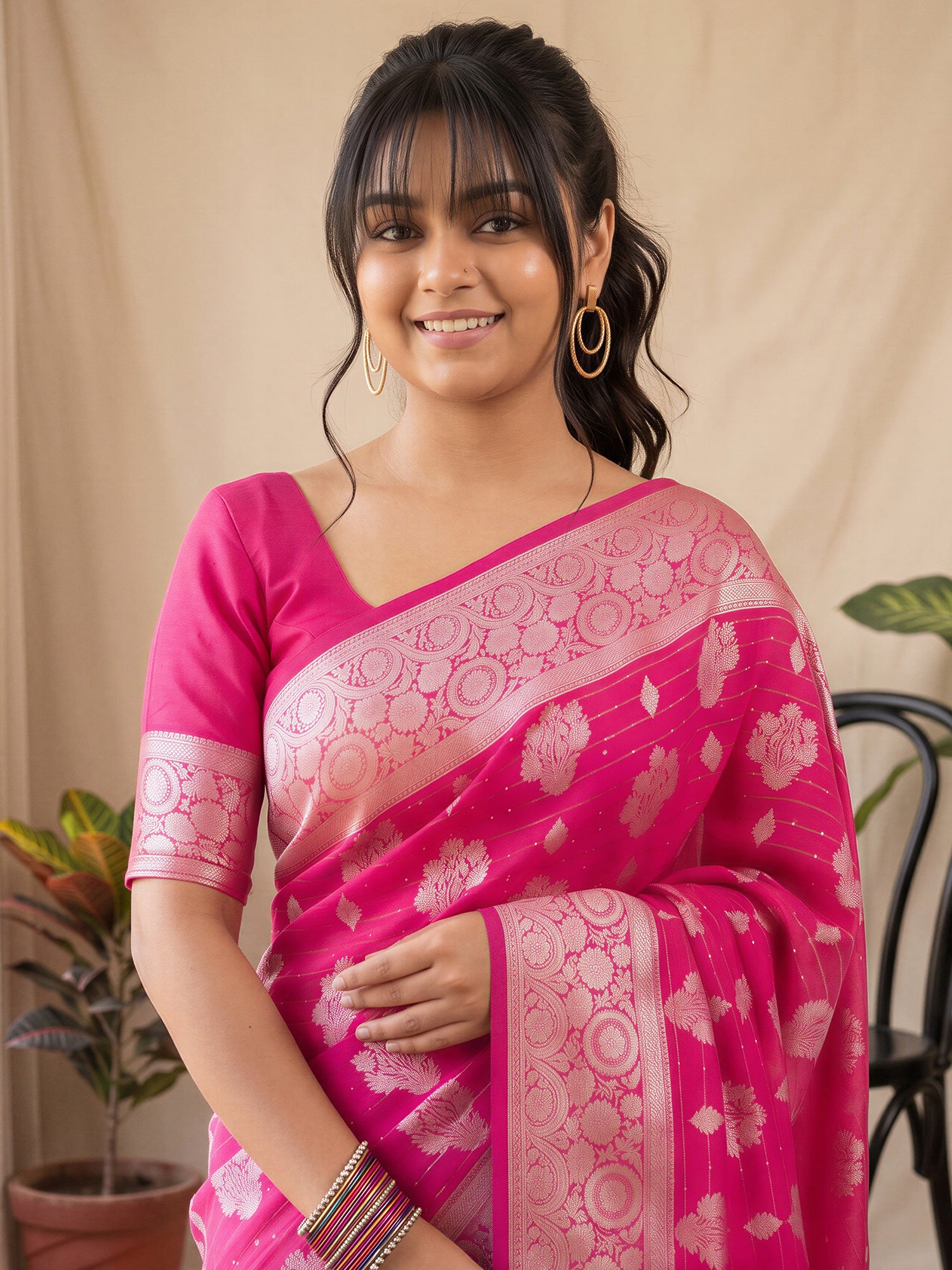 Pink Georgette saree – detail view 4