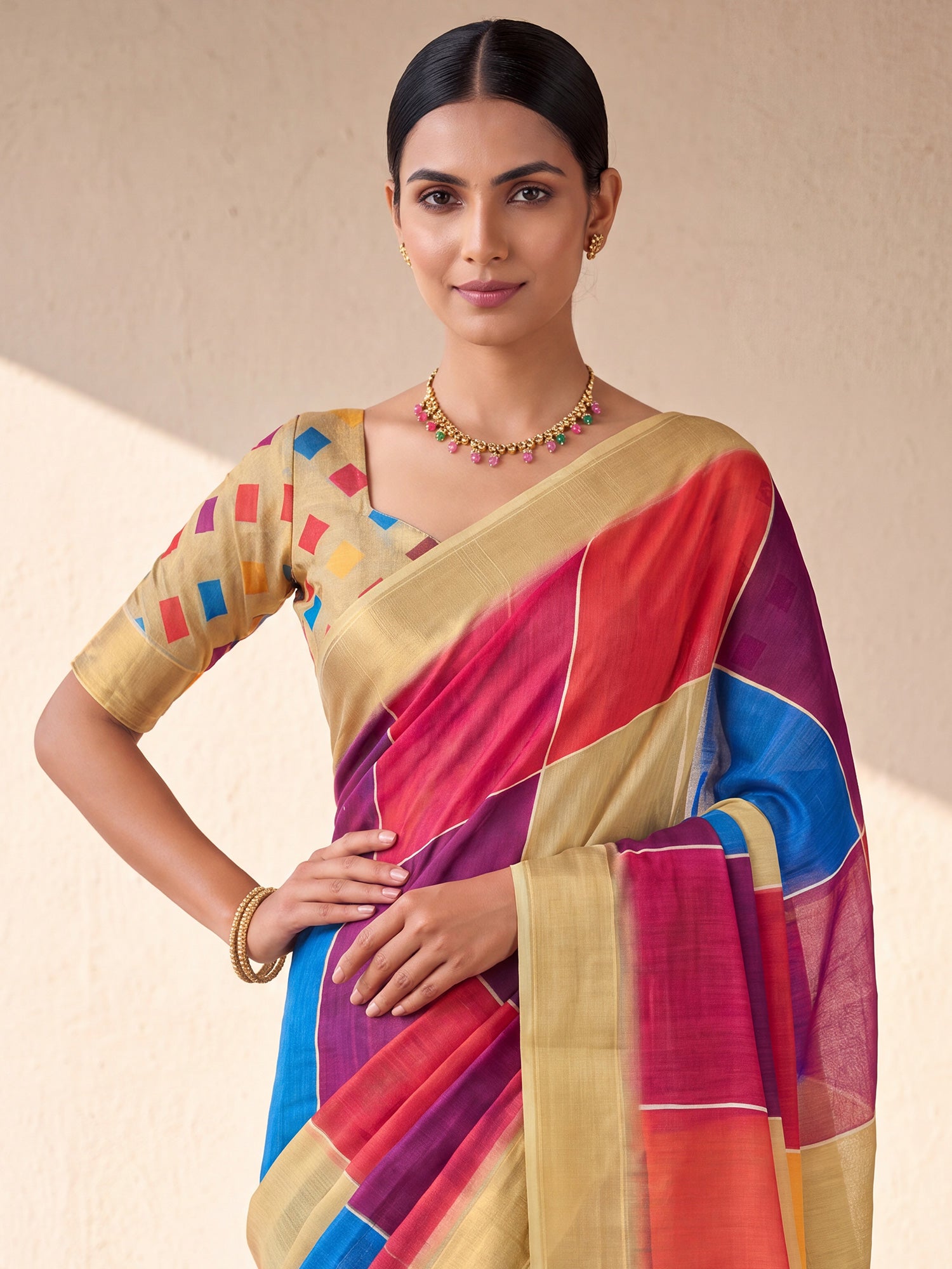 Multicolored Linen saree – detail view 4