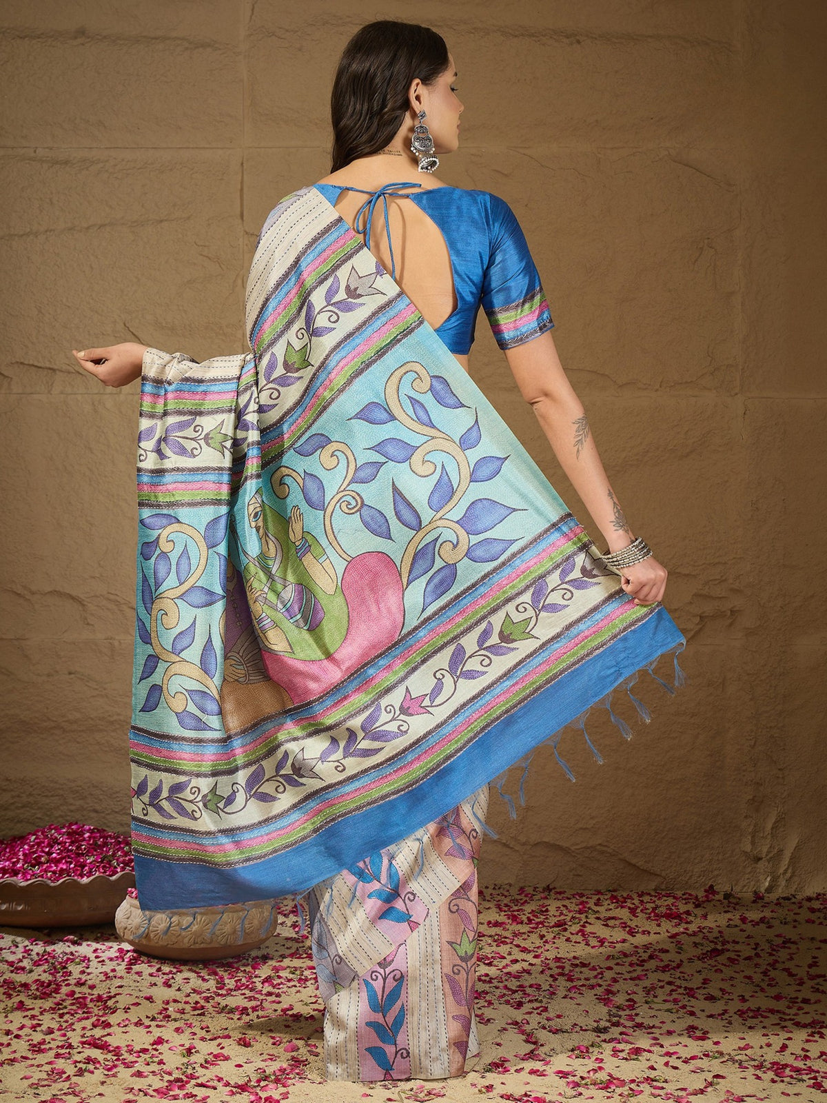 Multicolored art silk saree view 4
