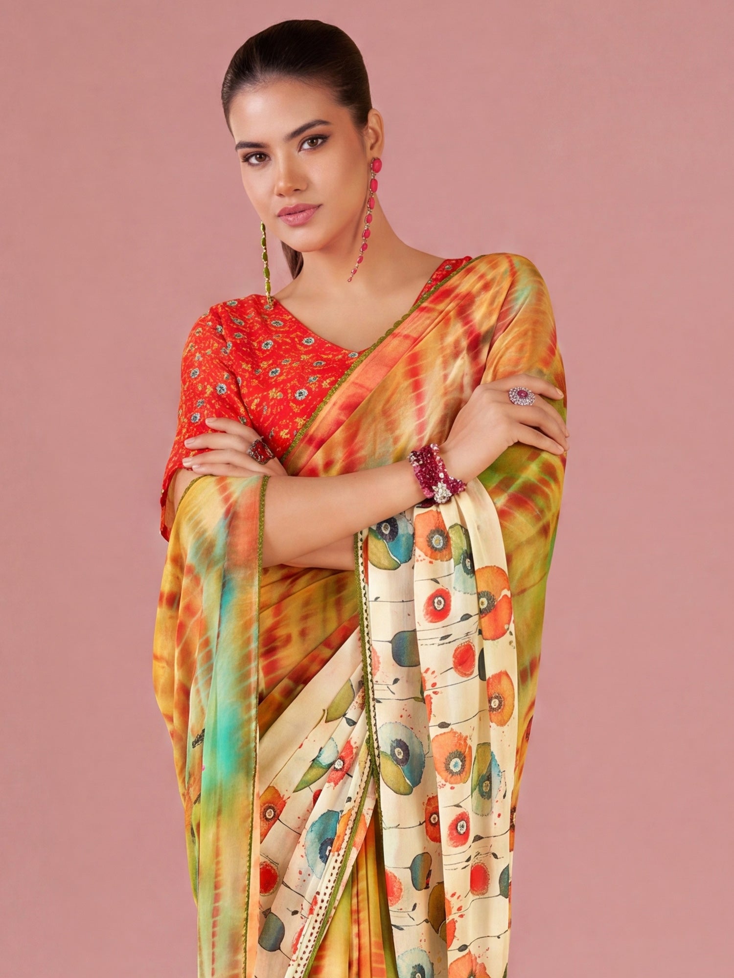 Mustard Georgette saree – detail view 4