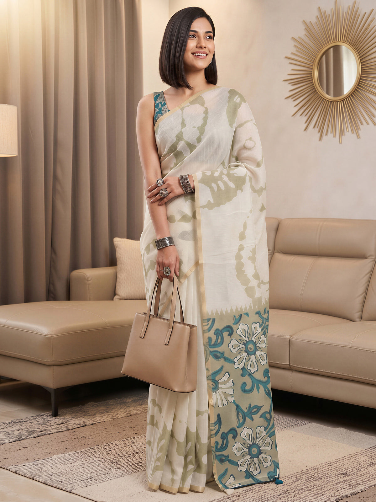 White Cotton Blend saree – detail view 3