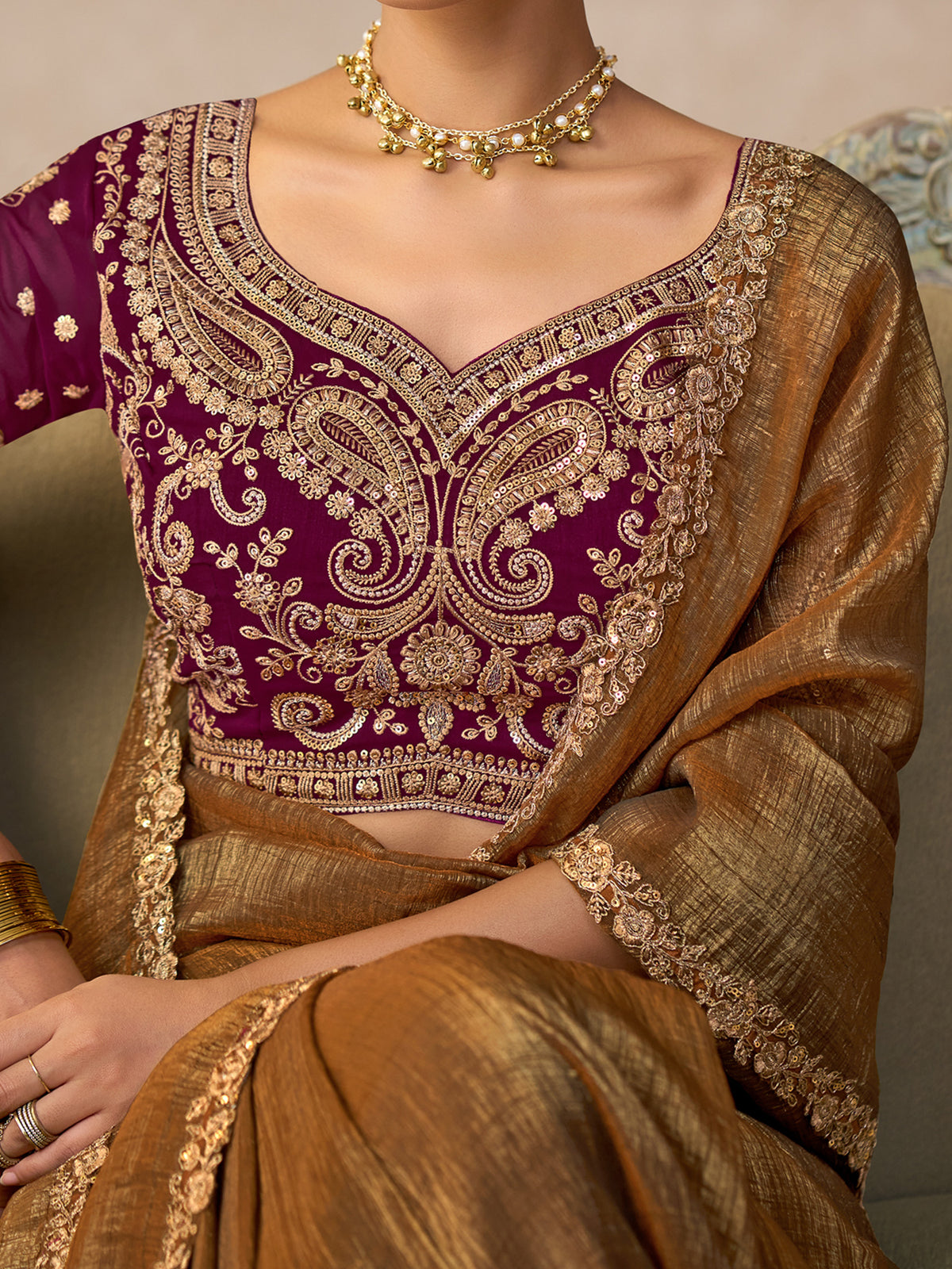Olive Georgette saree – detail view 3