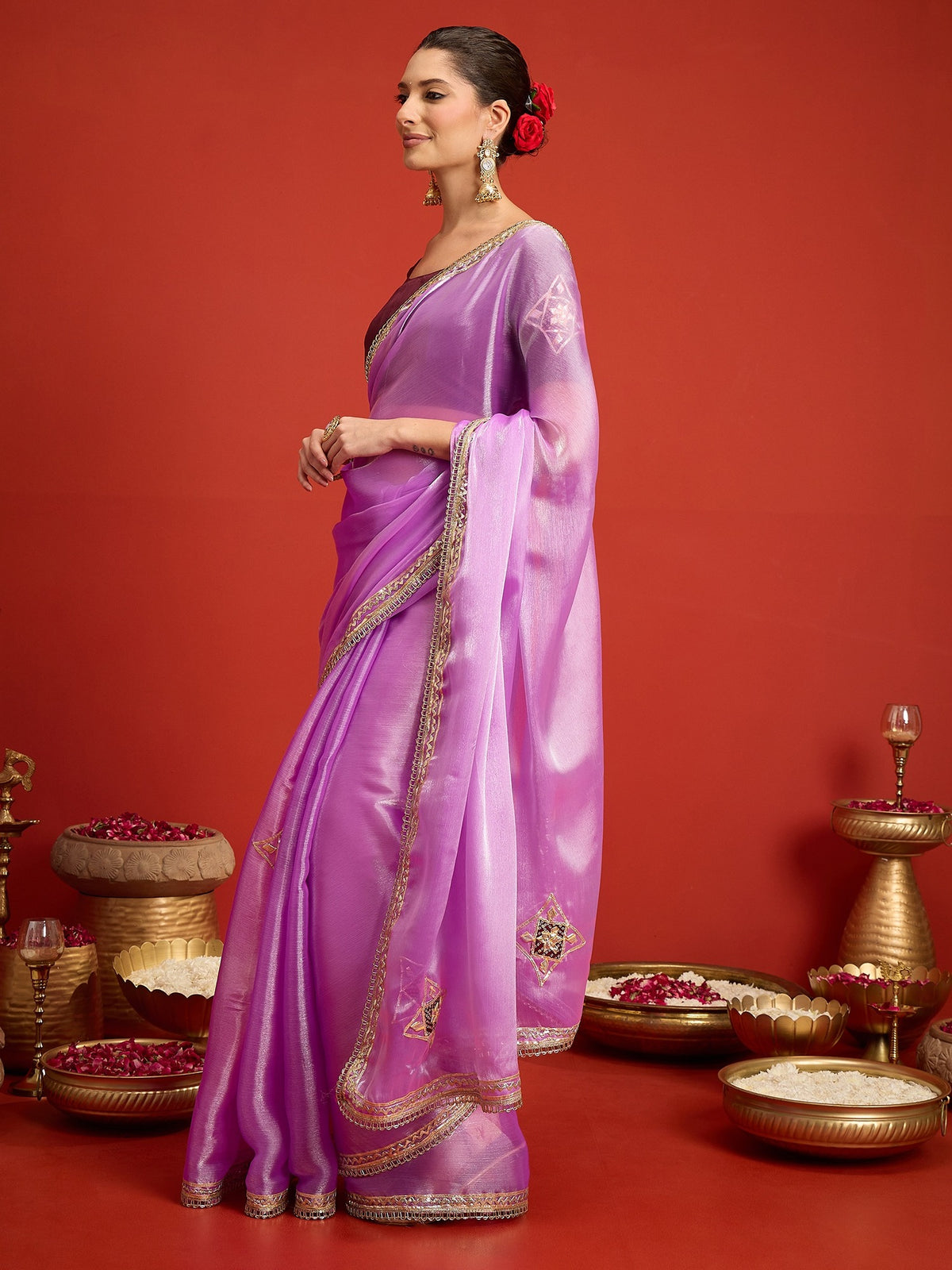 Lavender Paper Silk saree – detail view 6