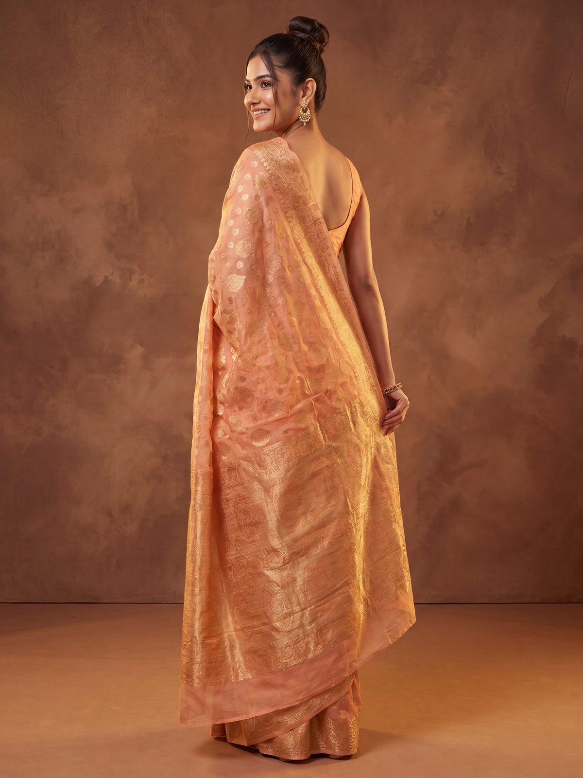 Orange Silk Blend saree – detail view 1