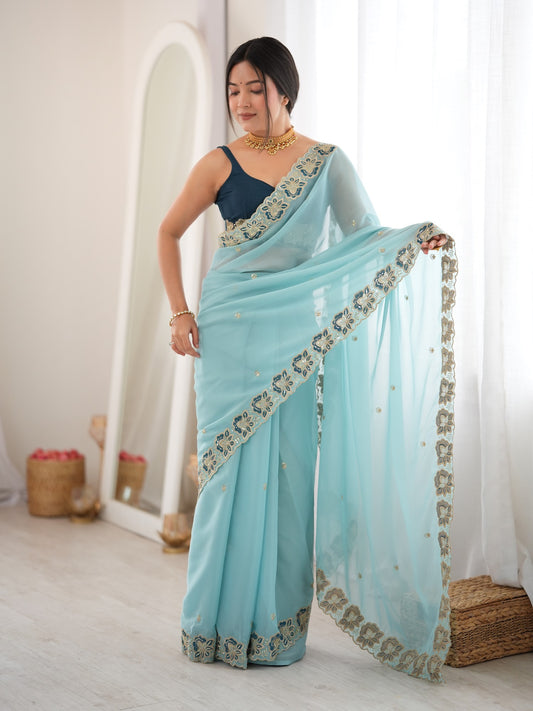Light Blue Georgette saree – detail view 1