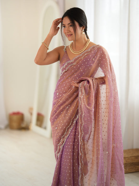 Mauve Georgette saree – detail view 1