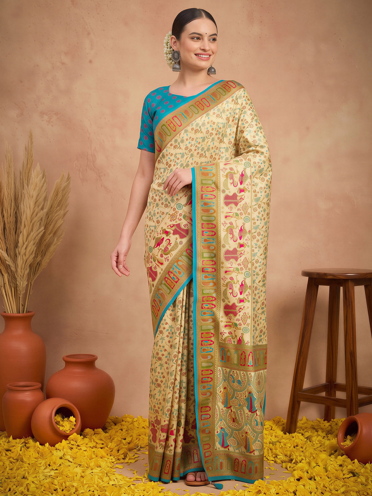Cream Silk Blend saree – detail view 3