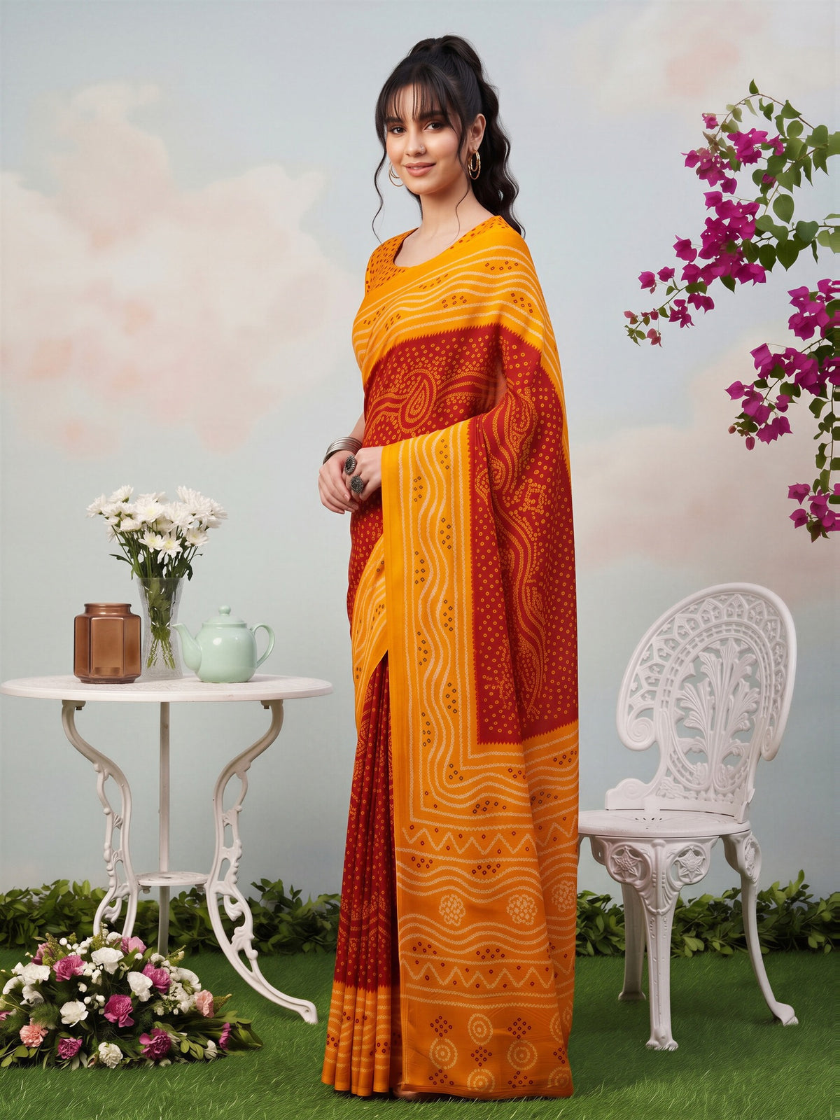 Red Satin Silk saree – detail view 2