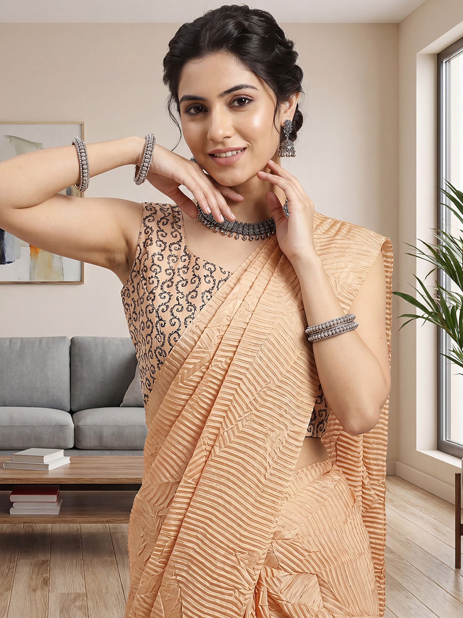 Cream Georgette saree – detail view 4