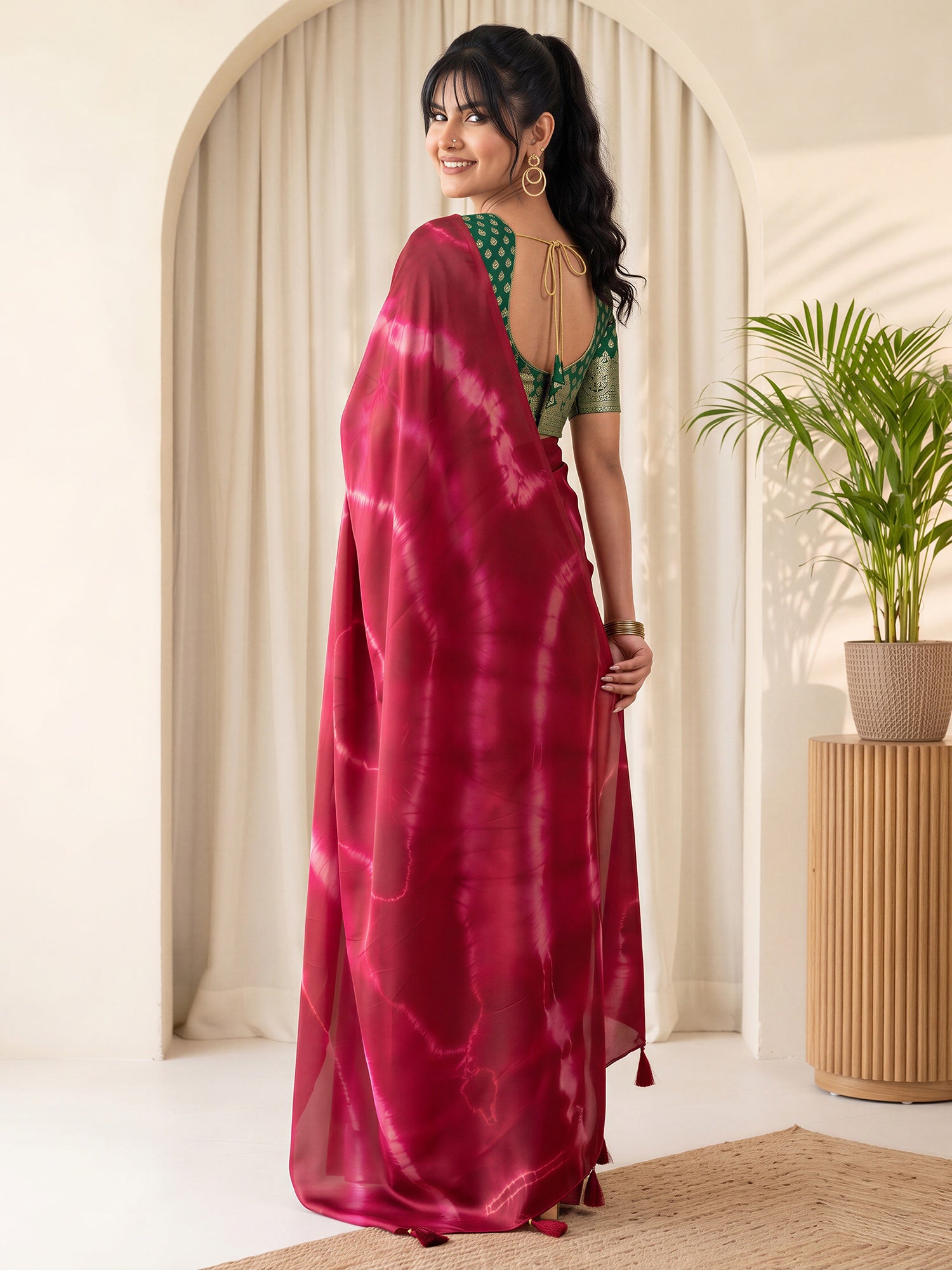 Maroon Satin Silk saree – detail view 1