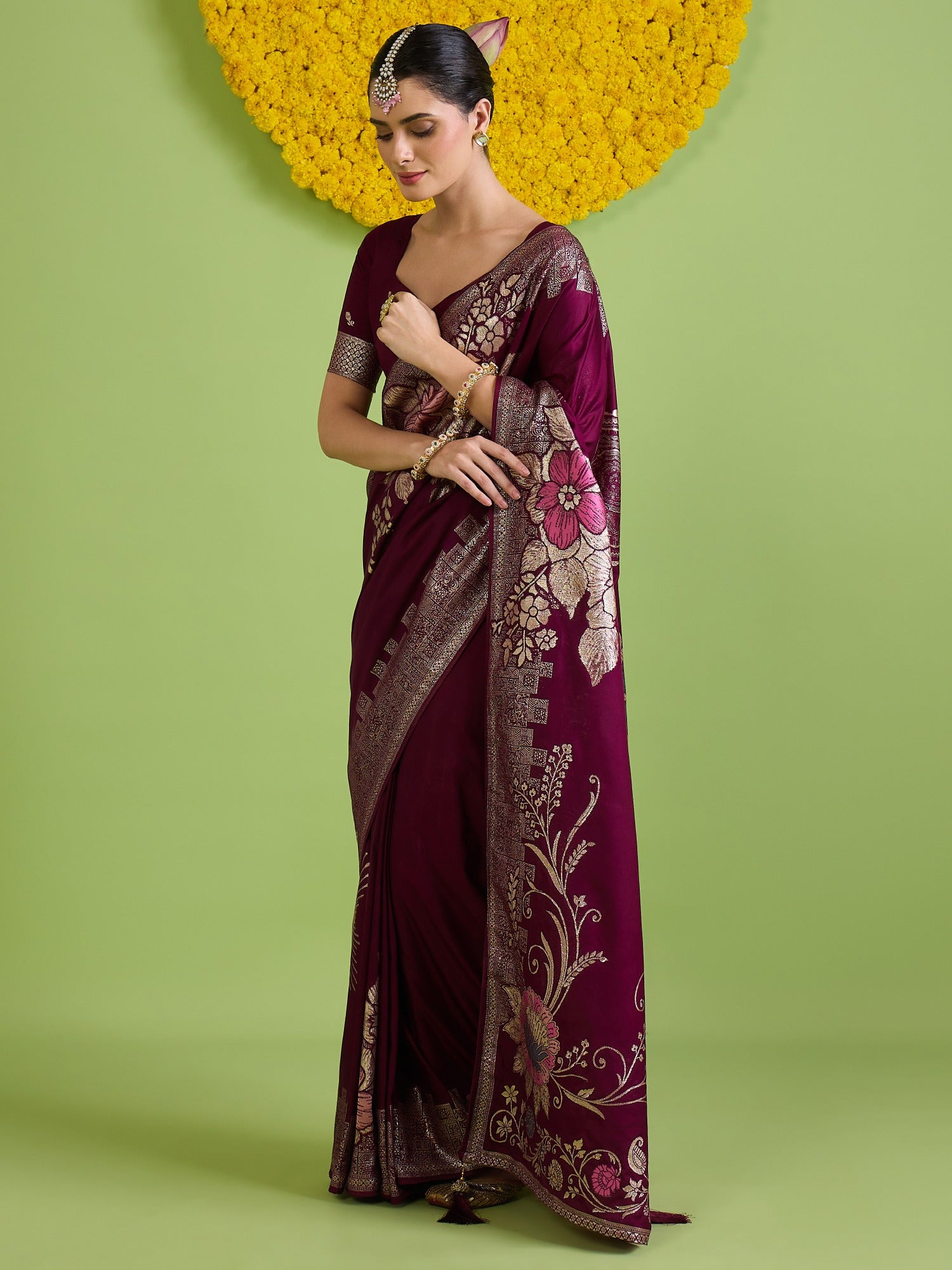 Wine Silk Blend saree – detail view 3
