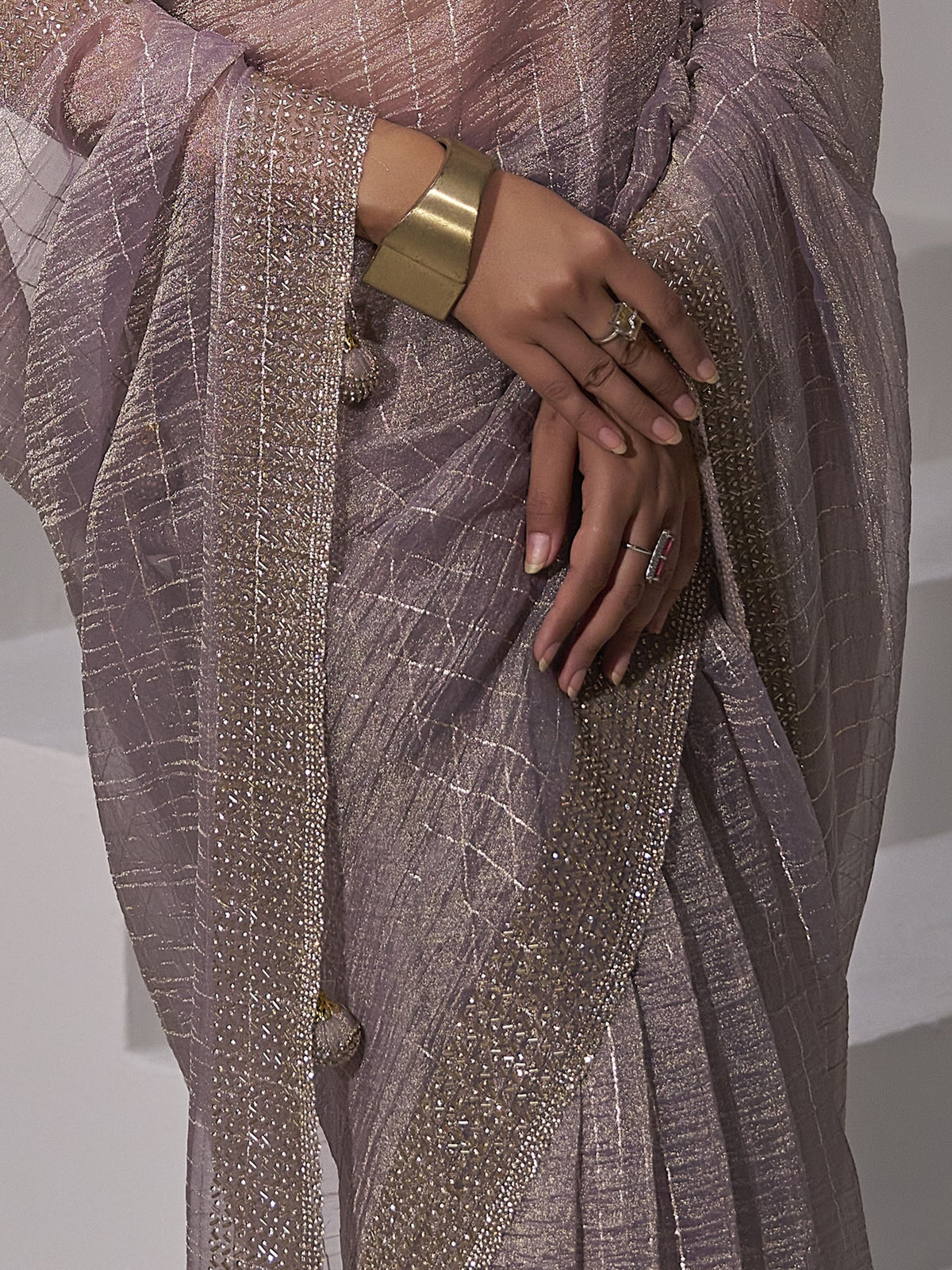Lavender organza saree view 5