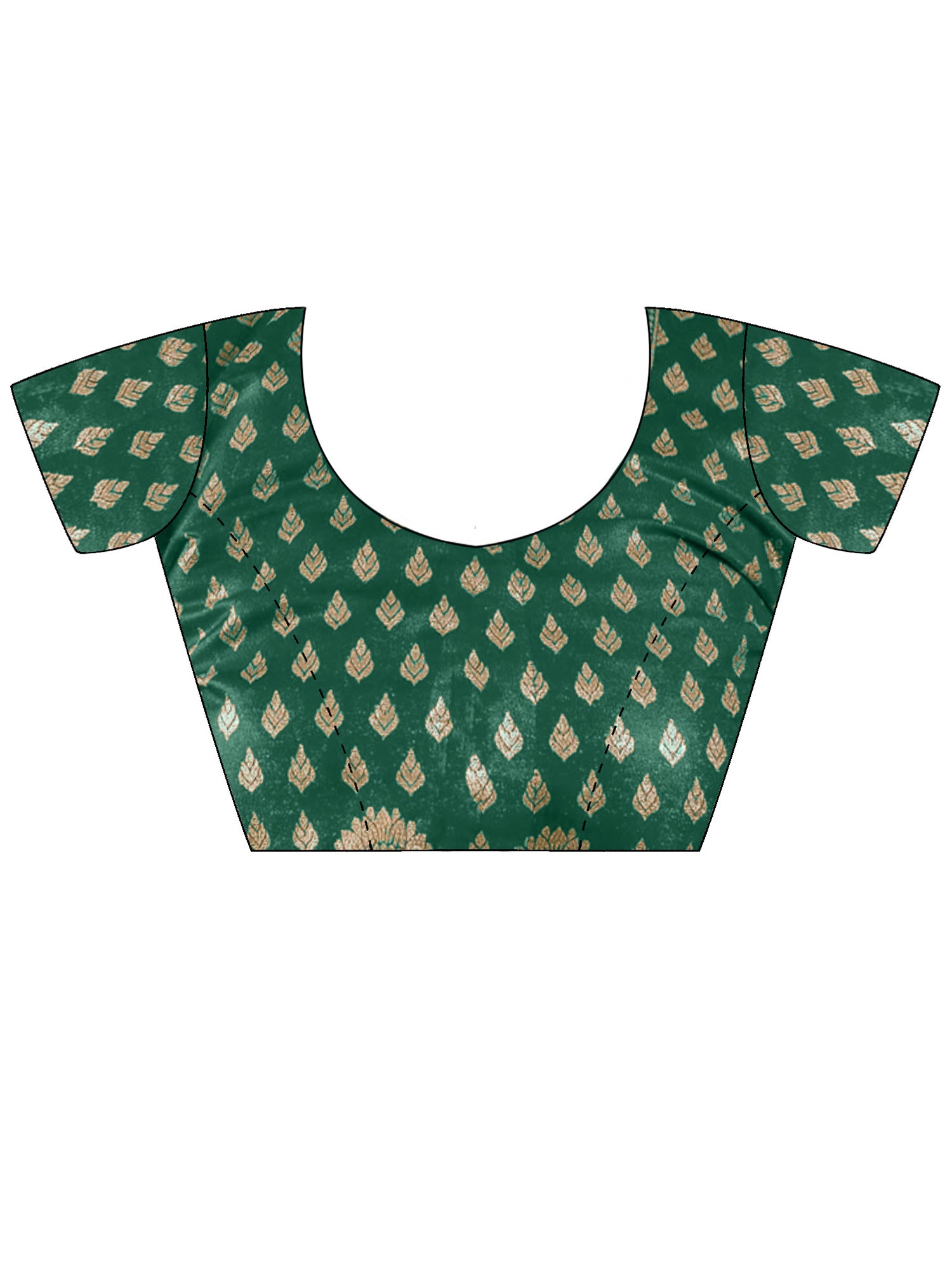 Unstitched green silk blend blouse piece with ethnic motif design