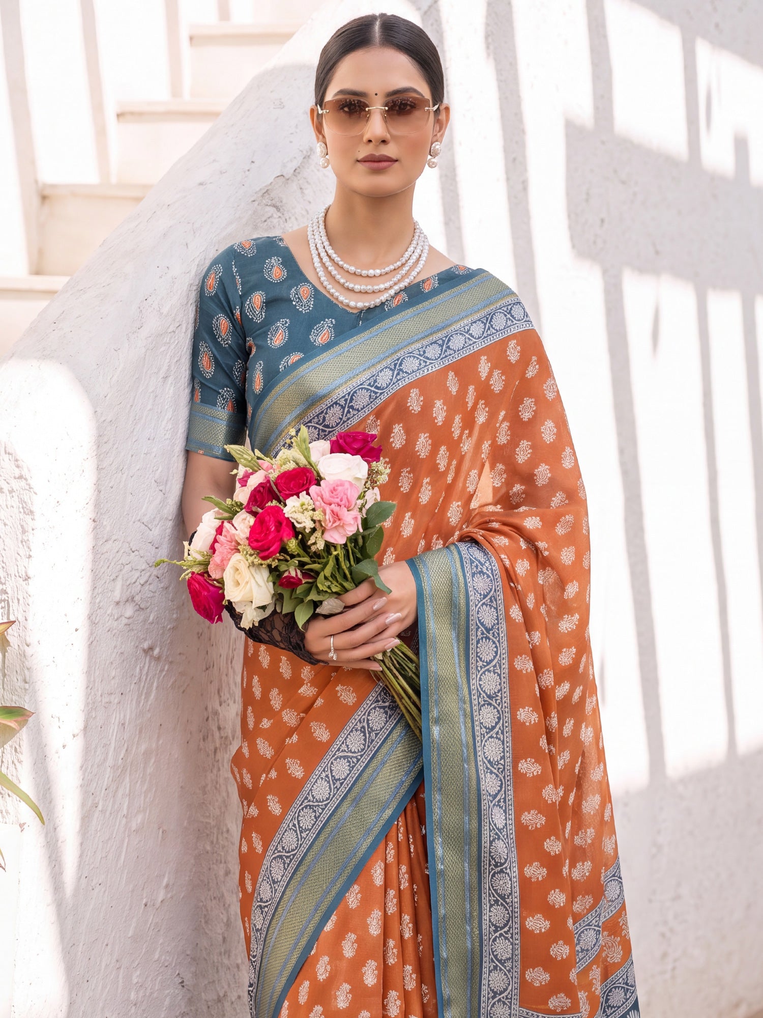 Rust Cotton saree – detail view 4