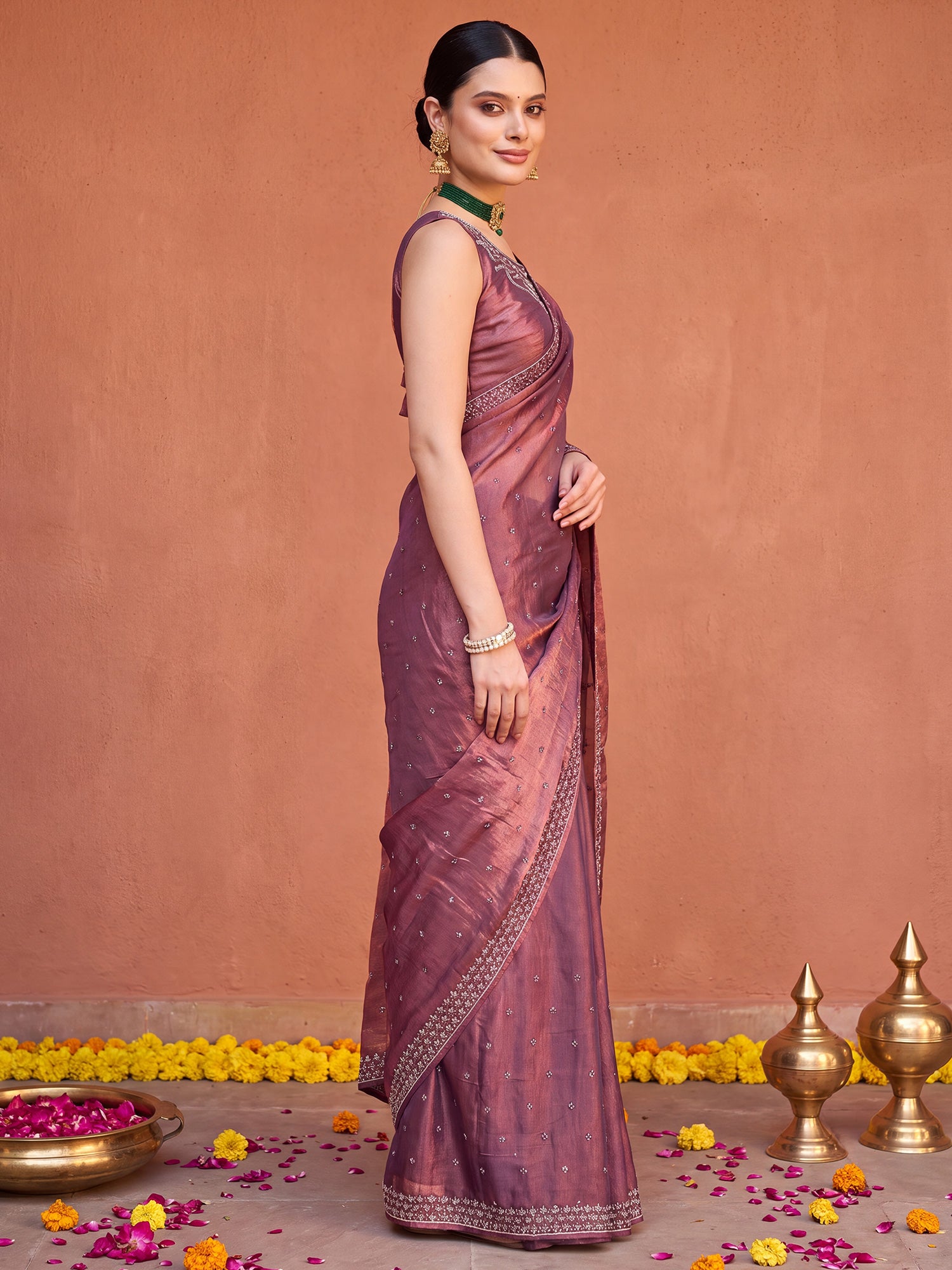 Mauve Satin Silk saree – detail view 2