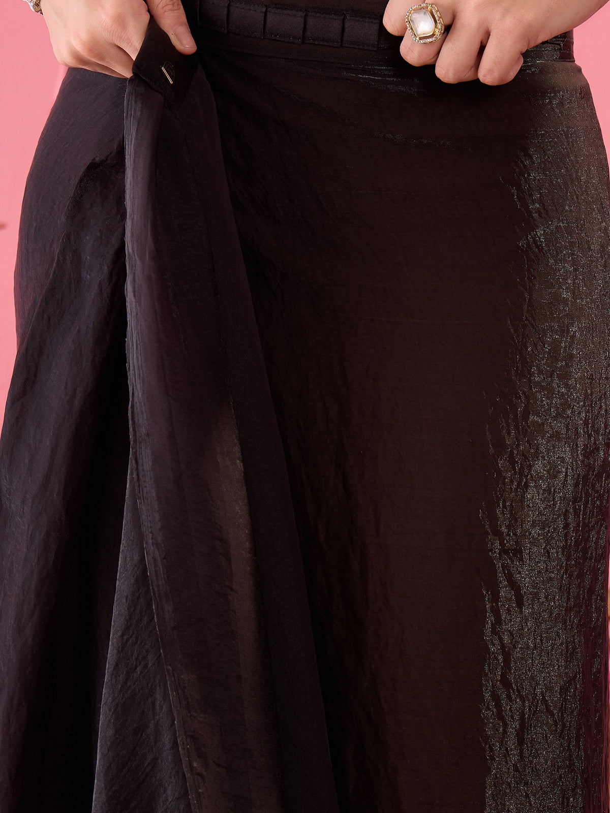Black Satin saree – detail view 4