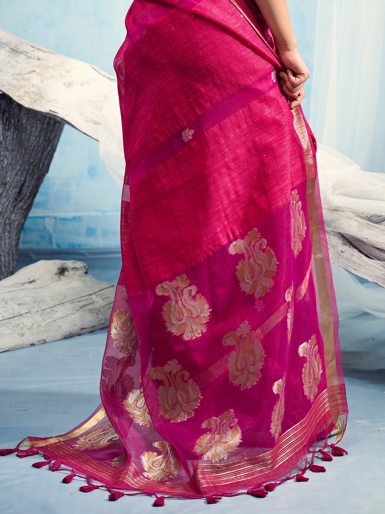 Pink Muga Silk saree – detail view 5