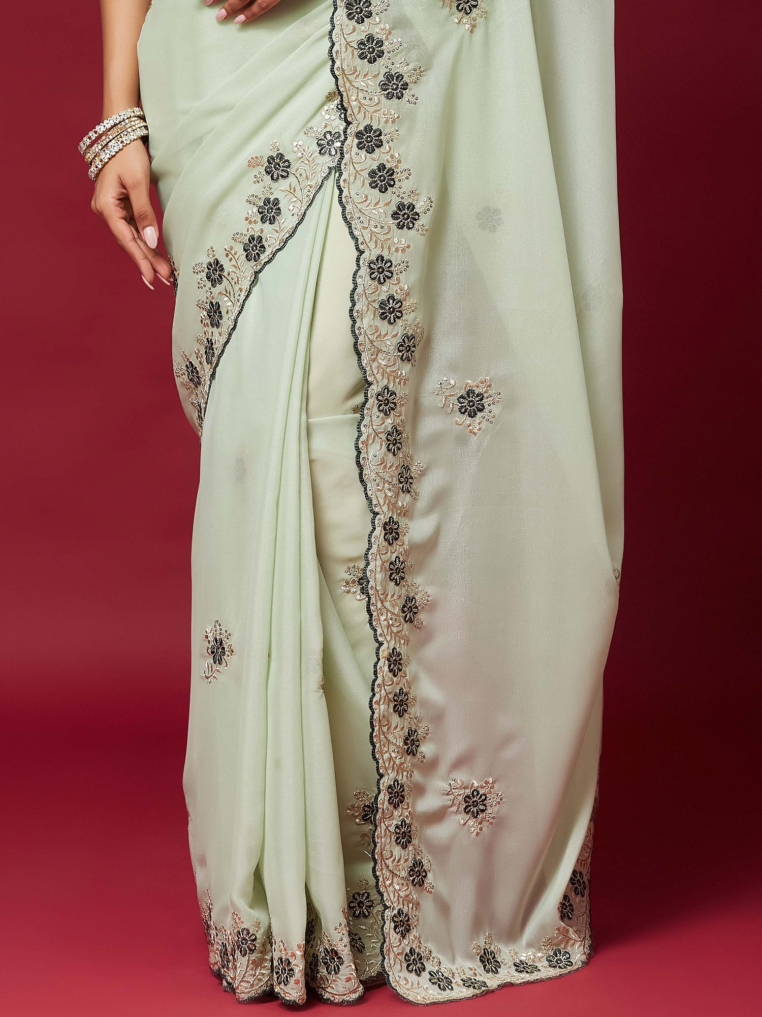 Mint Green Georgette saree – detail view 5