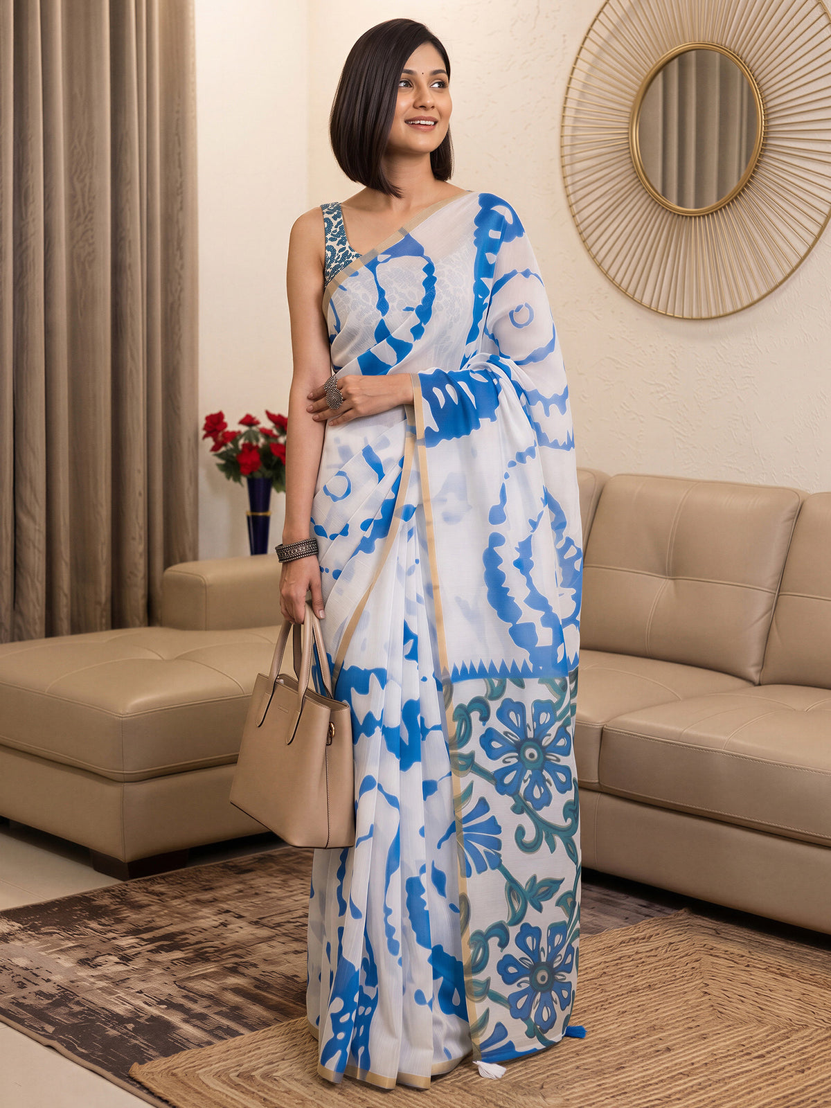 White Cotton Blend saree – detail view 2