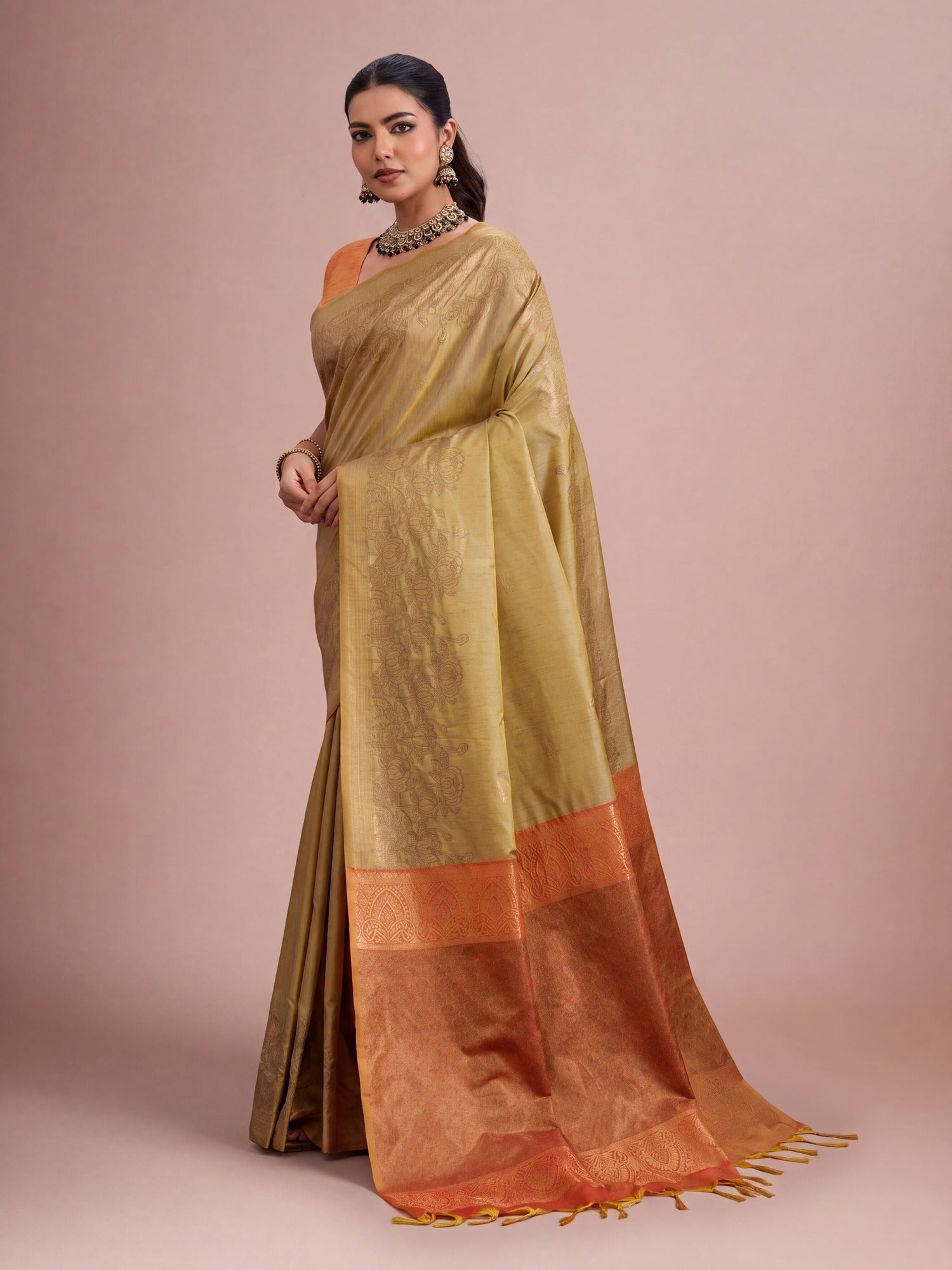 Mustard Tussar Silk saree – detail view 3