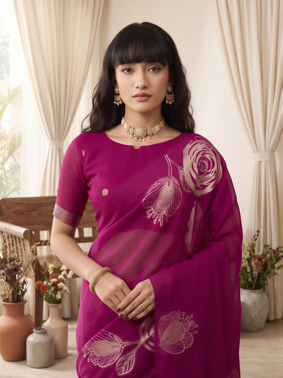 Pink Pure Silk saree – detail view 2