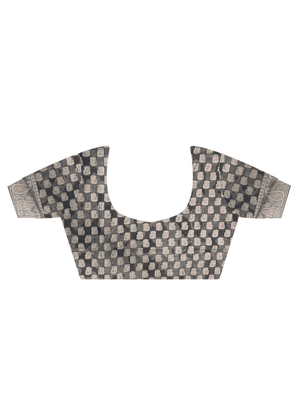 Unstitched black organza blouse piece with ethnicmotif design