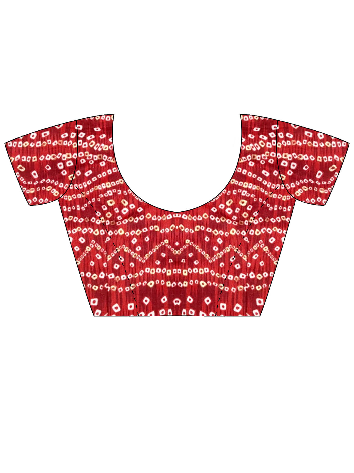 Unstitched red silk blend blouse piece with bandhani design
