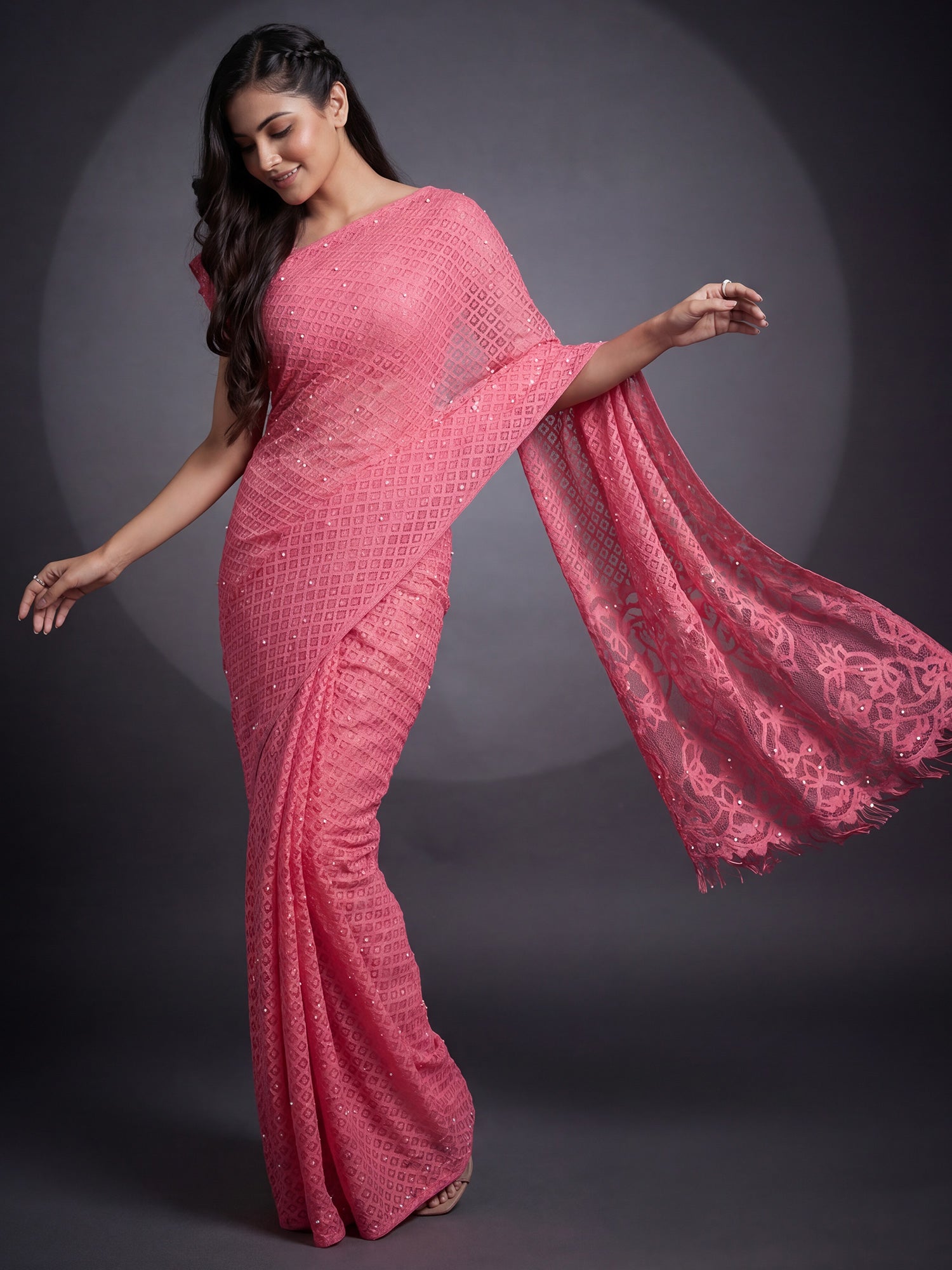 Pink Brasso saree – detail view 3