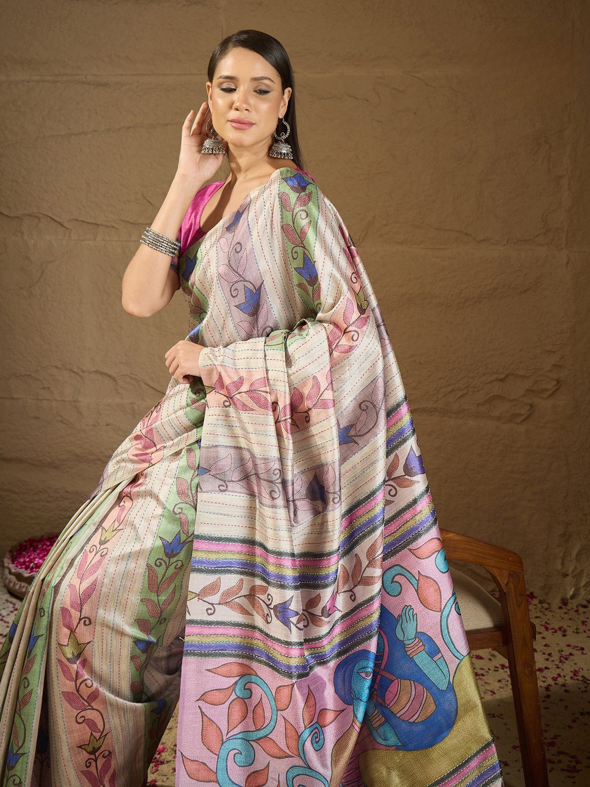 Multicolored art silk saree view 1