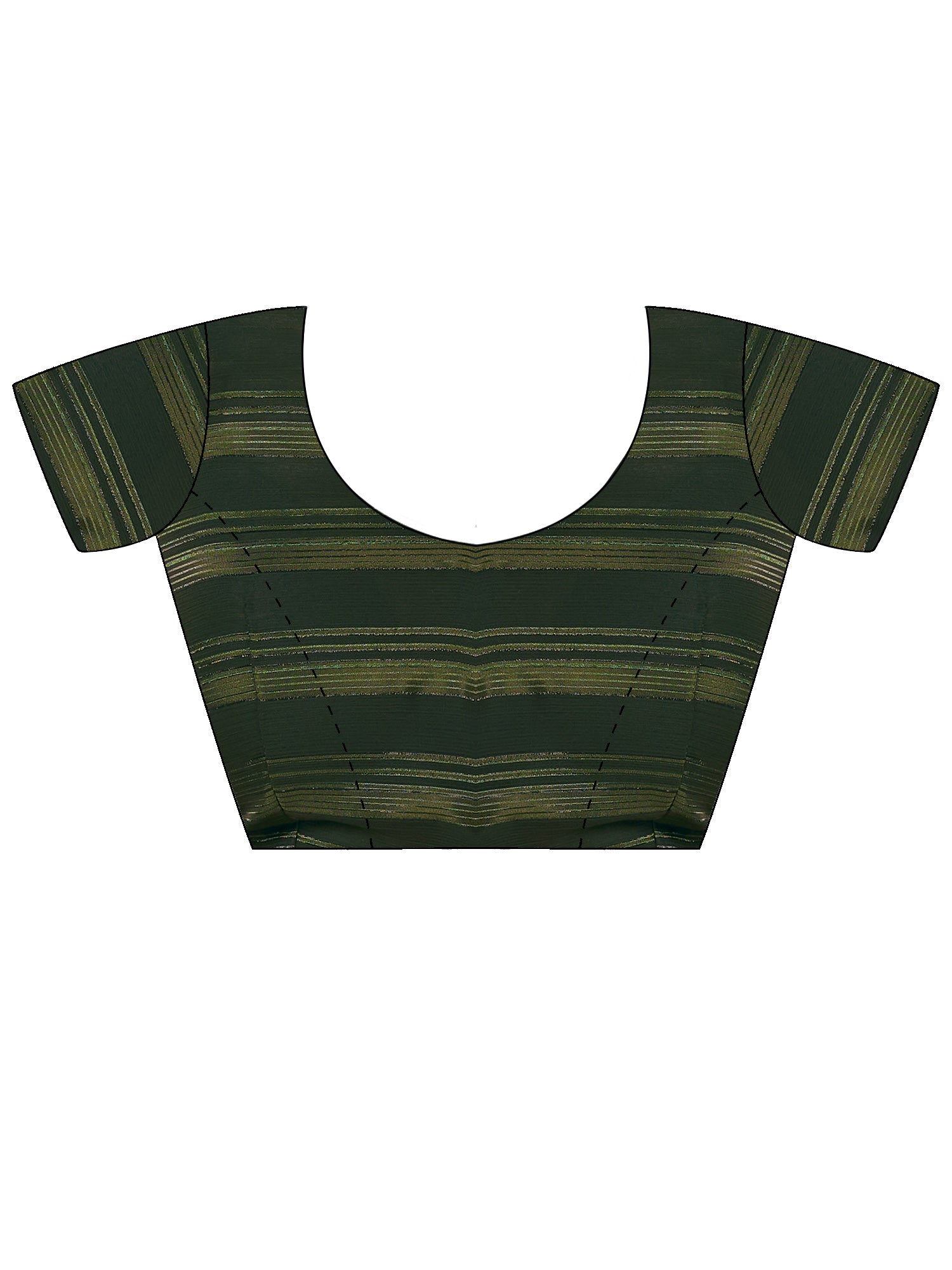 Unstitched dark green georgette blouse piece with striped design