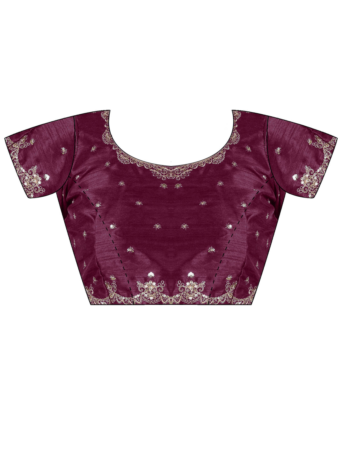 Unstitched purple net blouse piece with embellished design