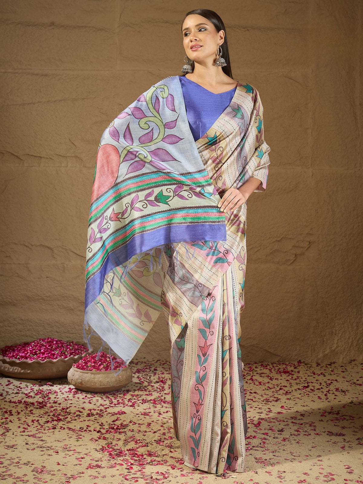 Multicolored art silk saree view 2