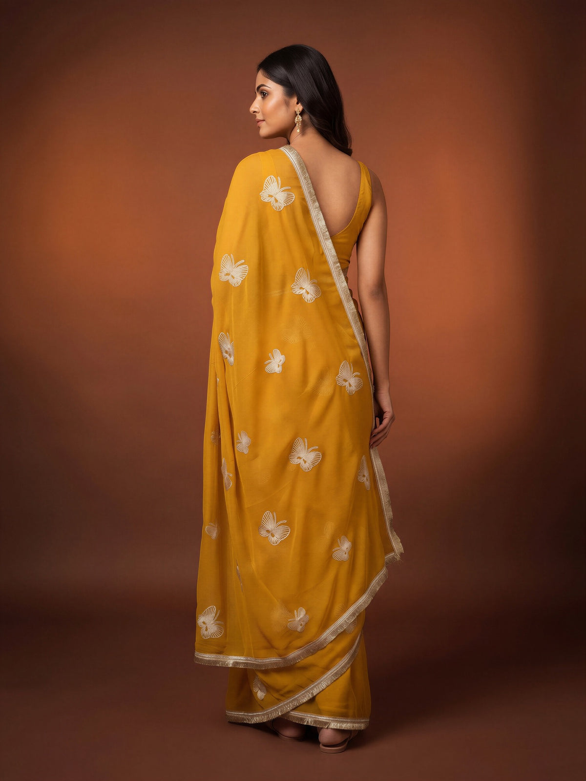 Yellow Georgette saree – detail view 1